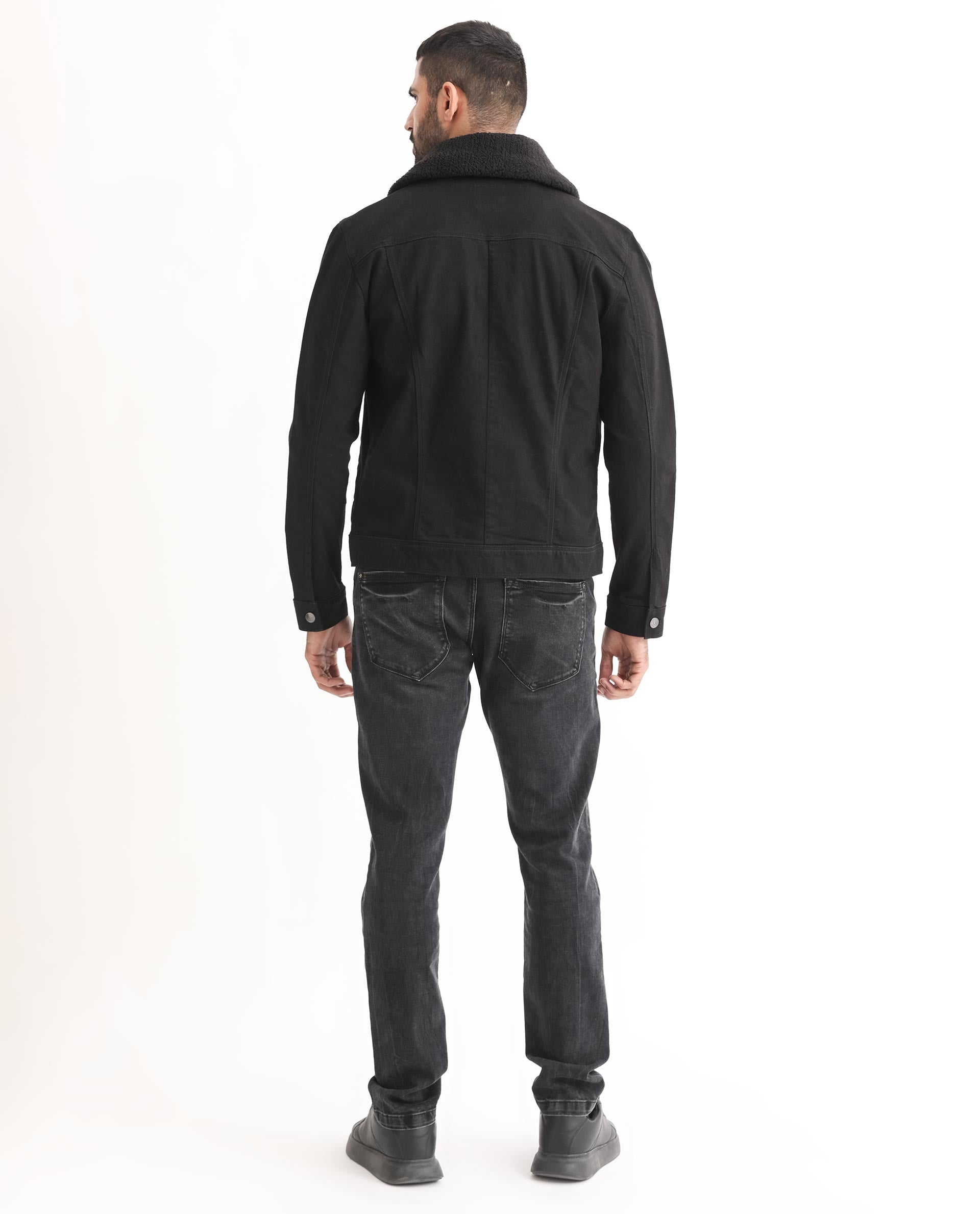 Rare Rabbit Men's Rubik Black Cotton Plain Regular Fit Full Sleeve Spread Collar Jacket