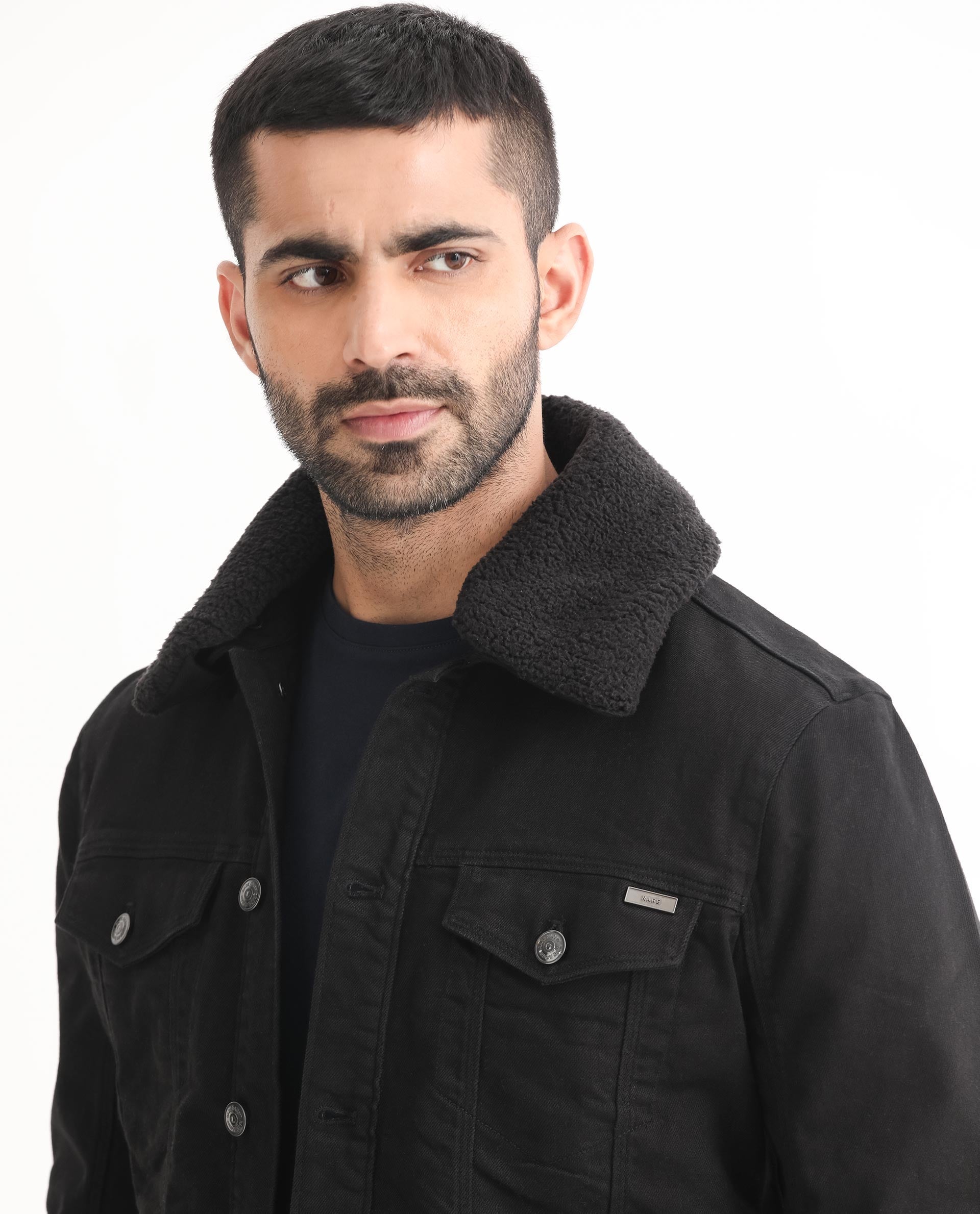 Rare Rabbit Men's Rubik Black Cotton Plain Regular Fit Full Sleeve Spread Collar Jacket