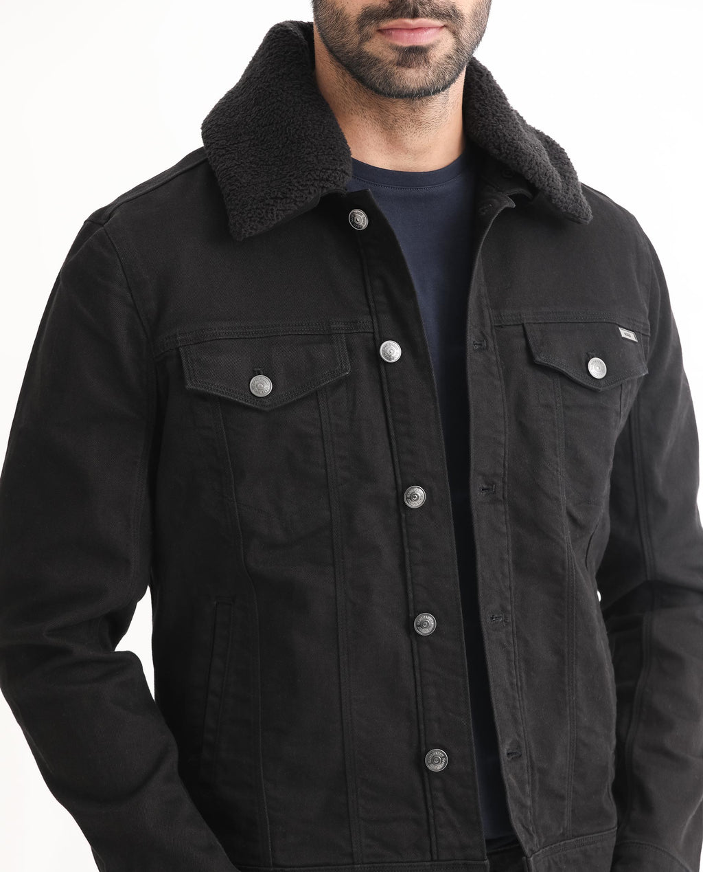 Rare Rabbit Men's Rubik Black Cotton Plain Regular Fit Full Sleeve Spread Collar Jacket
