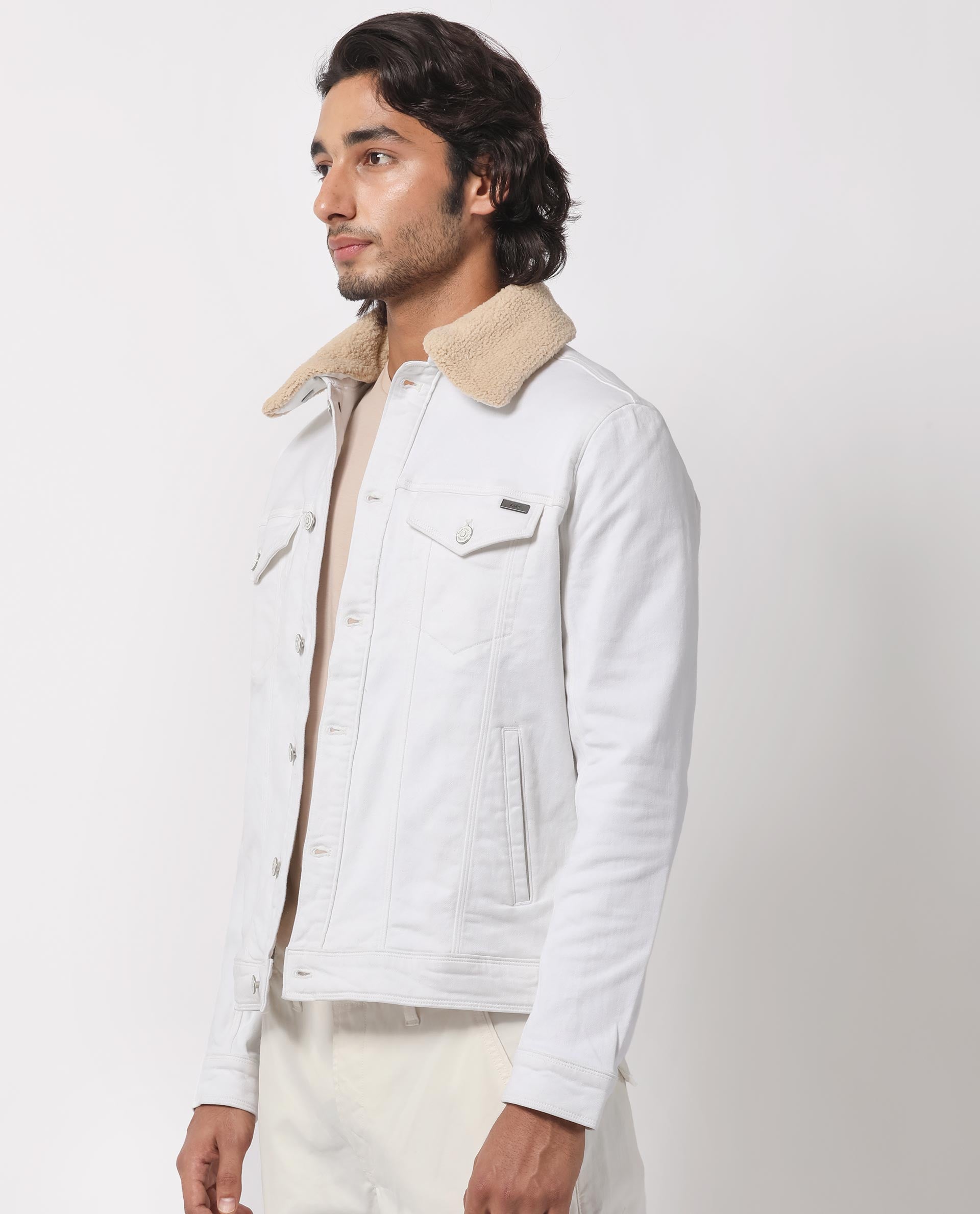 Rare Rabbit Men's Rubik Off White Cotton Plain Regular Fit Full Sleeve Spread Collar Jacket