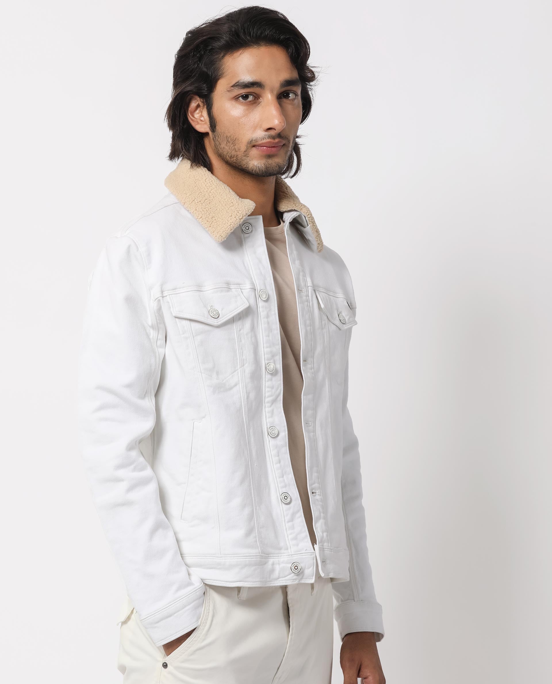 Rare Rabbit Men's Rubik Off White Cotton Plain Regular Fit Full Sleeve Spread Collar Jacket