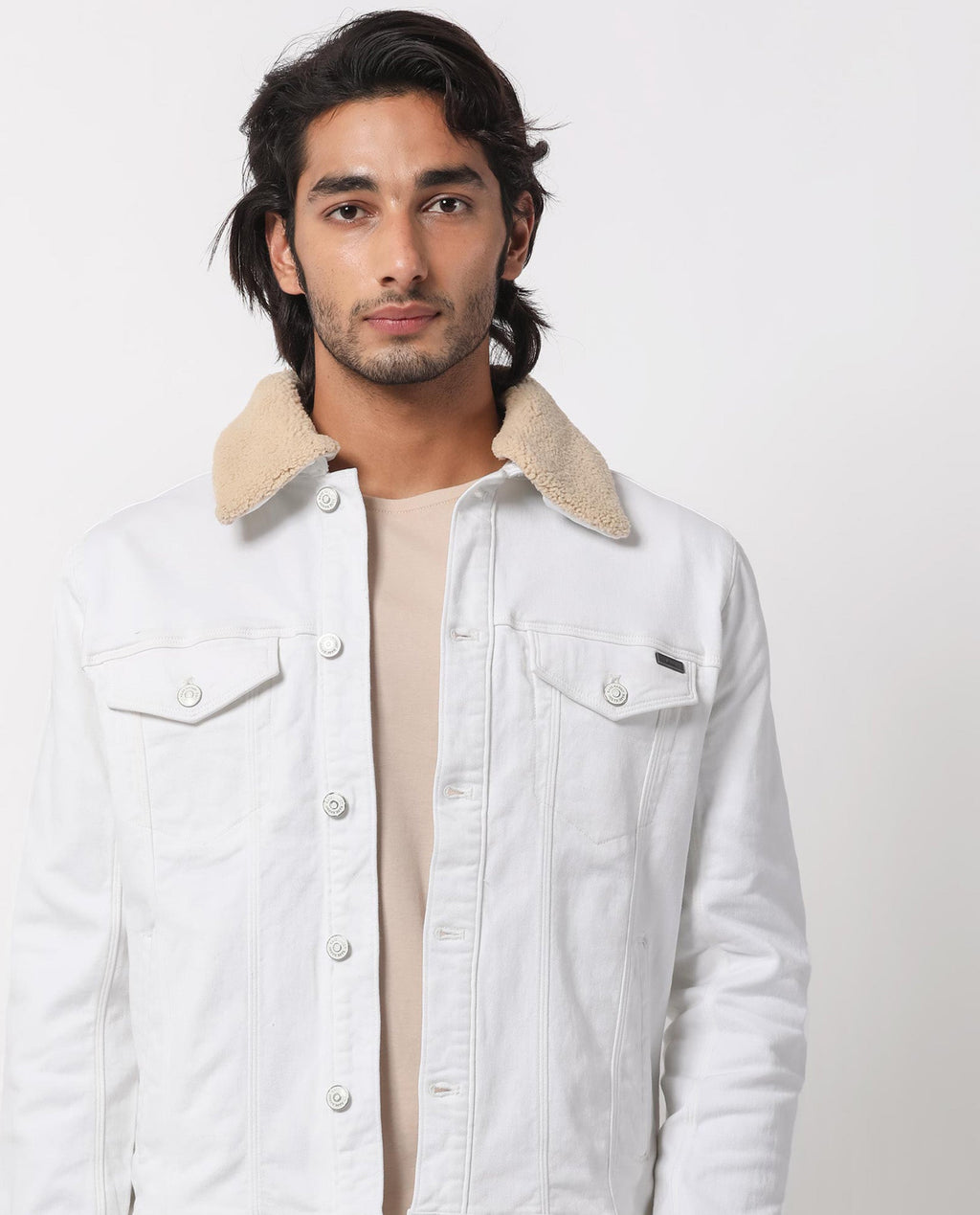 Rare Rabbit Men's Rubik Off White Cotton Plain Regular Fit Full Sleeve Spread Collar Jacket