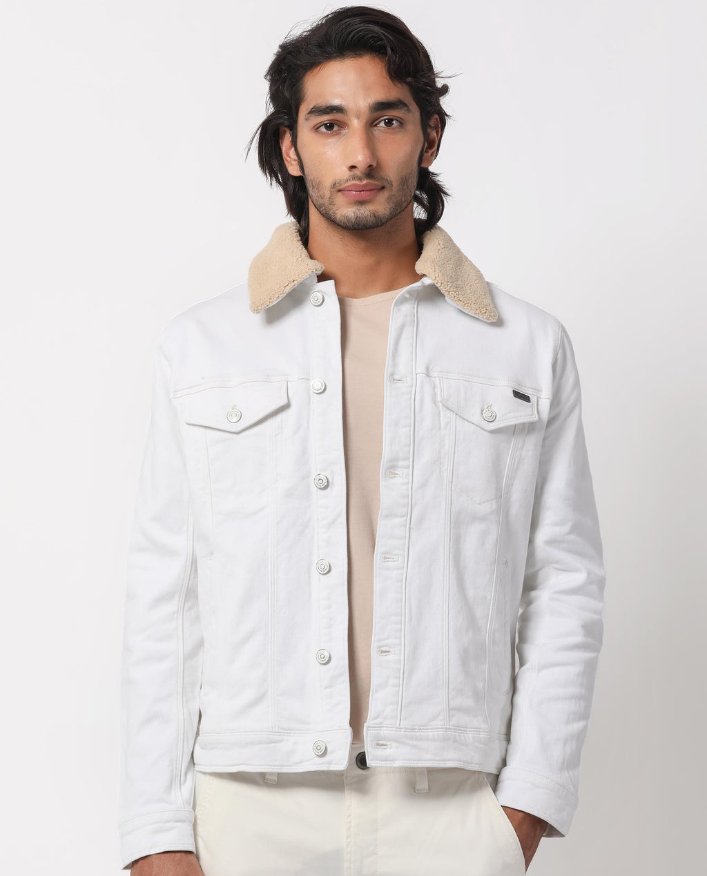 Rare Rabbit Men's Rubik Off White Cotton Plain Regular Fit Full Sleeve Spread Collar Jacket