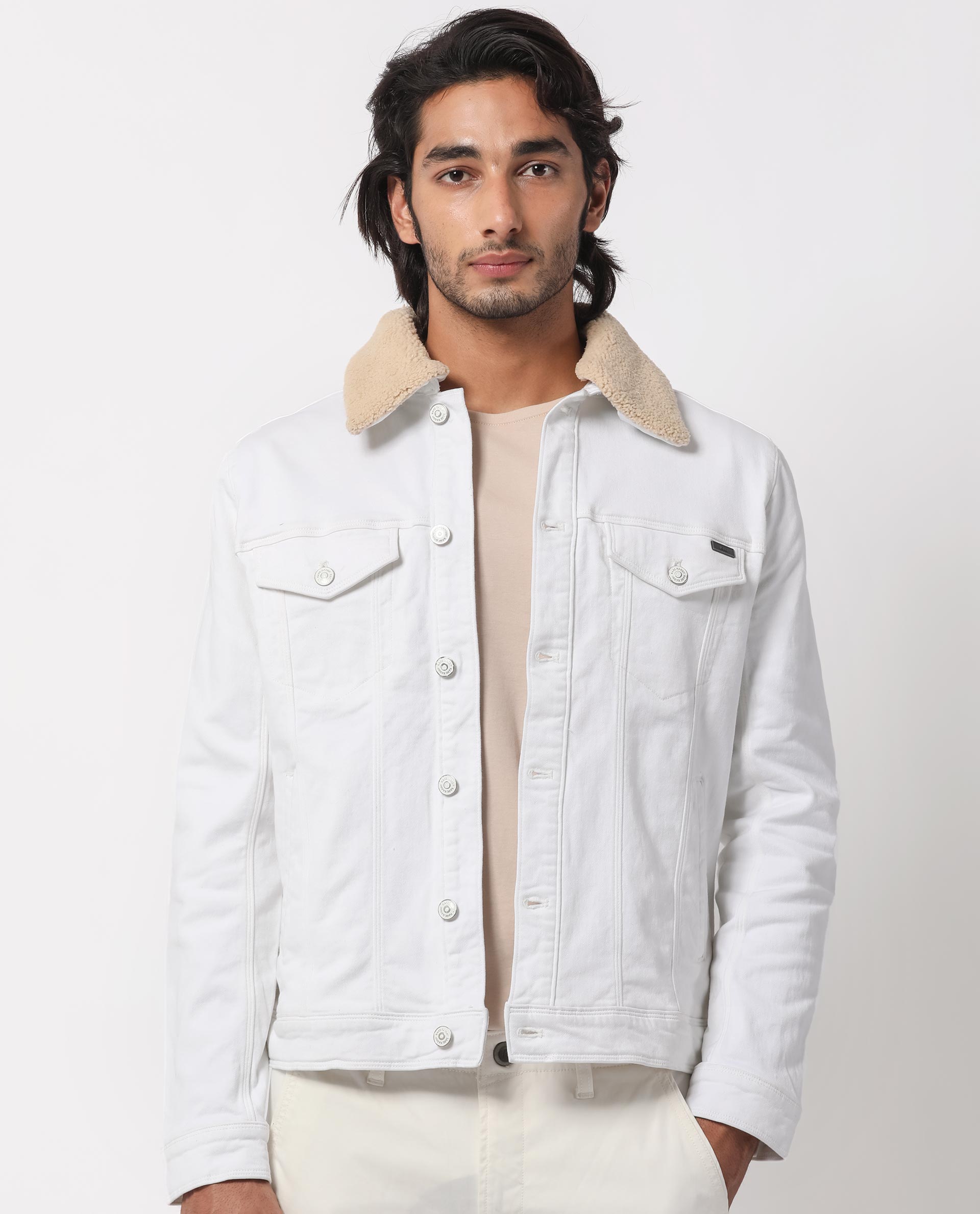Rare Rabbit Men's Rubik Off White Cotton Plain Regular Fit Full Sleeve Spread Collar Jacket