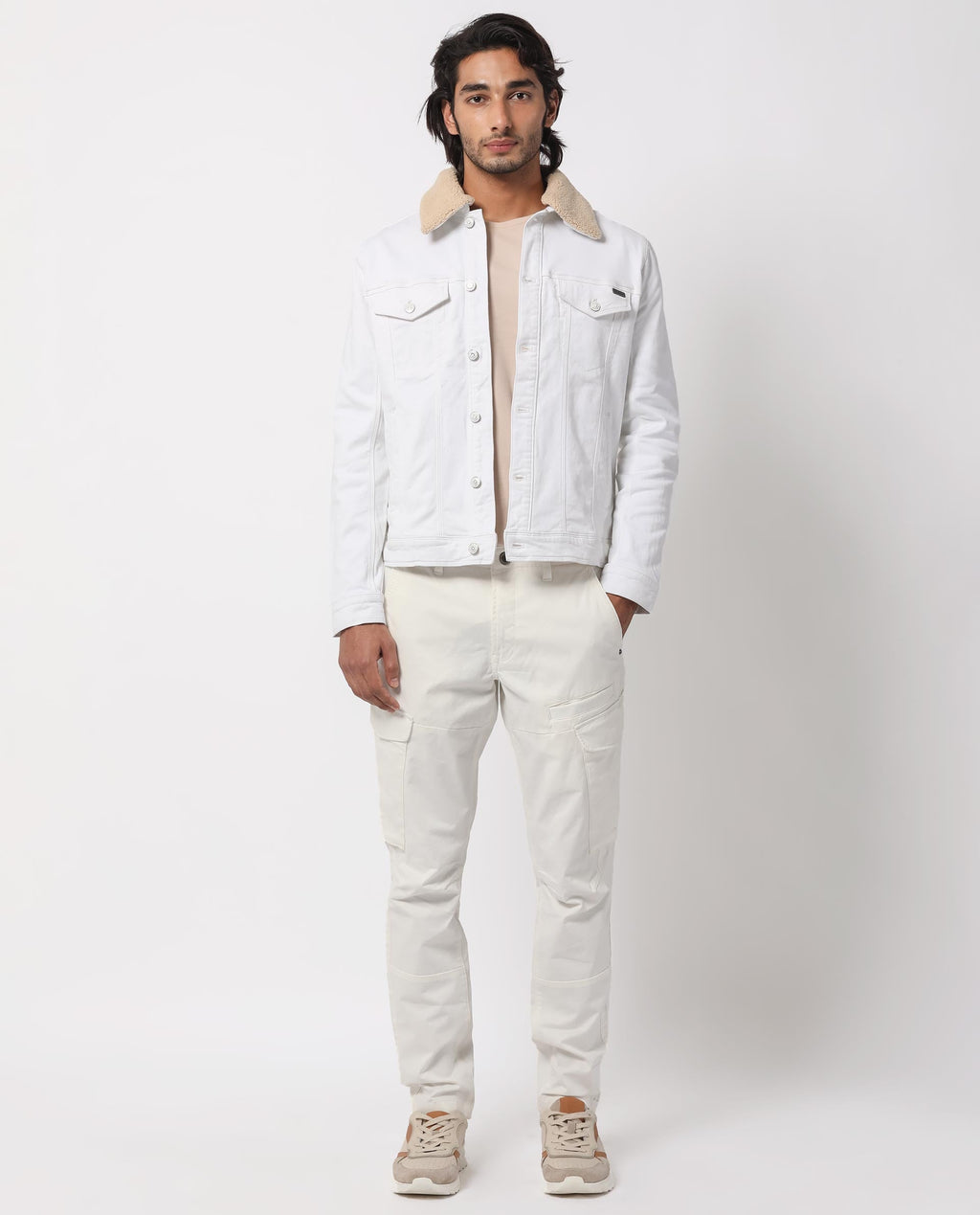 Rare Rabbit Men's Rubik Off White Cotton Plain Regular Fit Full Sleeve Spread Collar Jacket