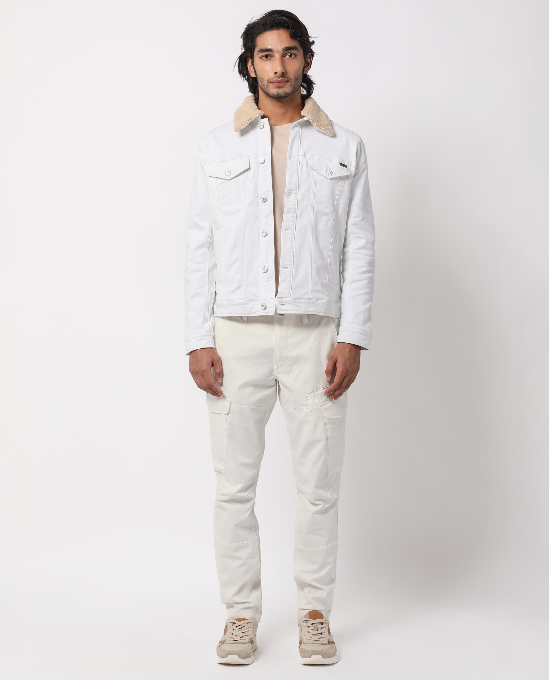 Rare Rabbit Men's Rubik Off White Cotton Plain Regular Fit Full Sleeve Spread Collar Jacket