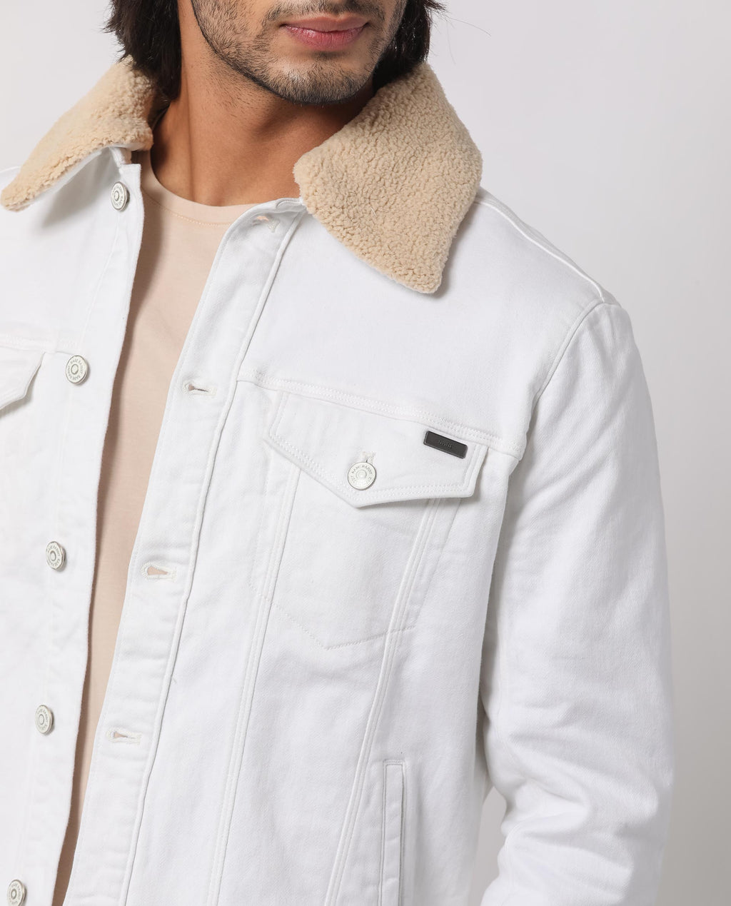 Rare Rabbit Men's Rubik Off White Cotton Plain Regular Fit Full Sleeve Spread Collar Jacket