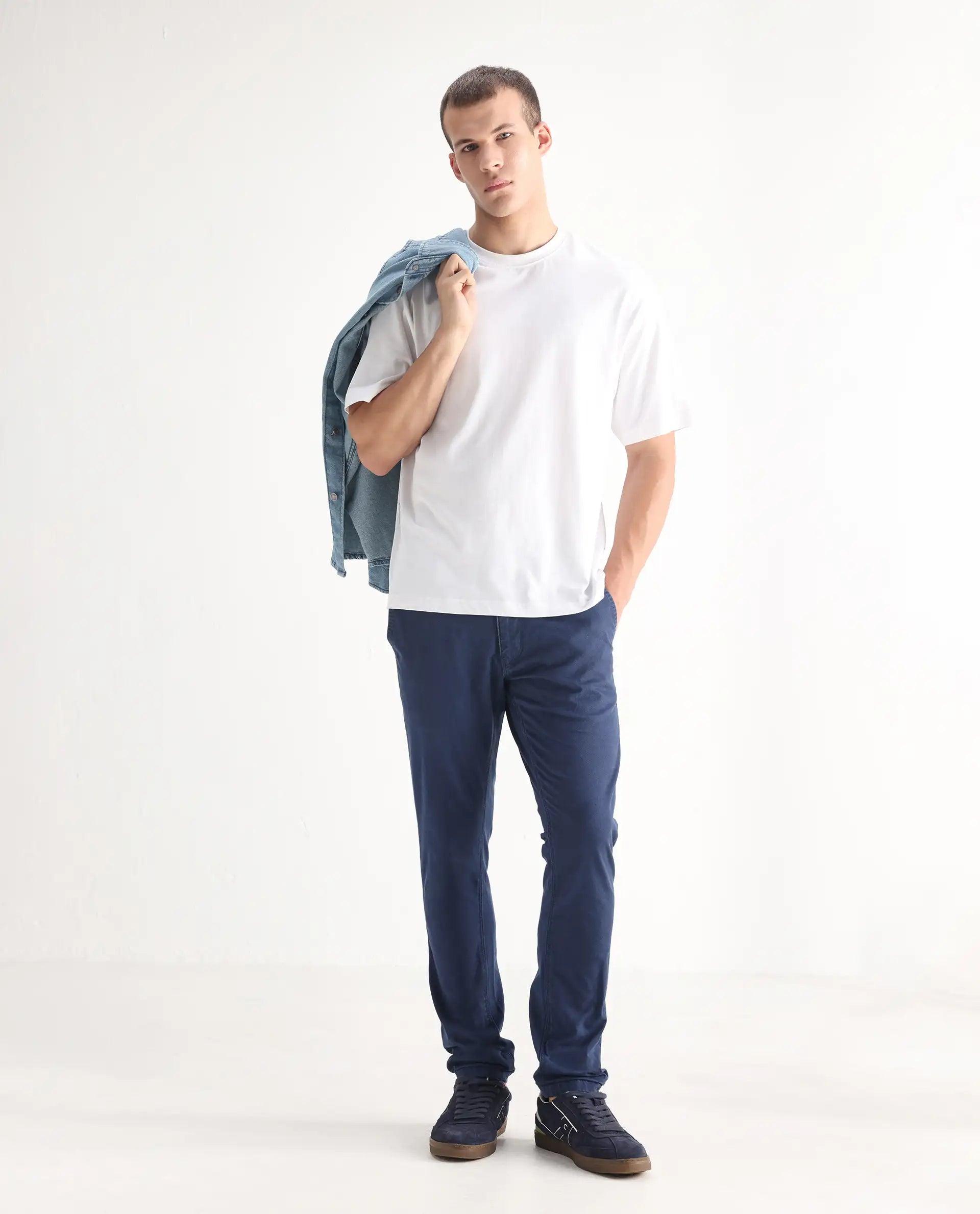 Rare Rabbit Men's Ruiz Blue Cotton Plain Hawk Slim Fit Jeans