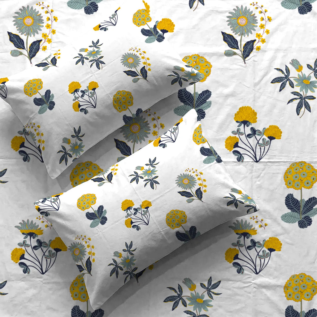 Serene 200 TC 100% Cotton Bedsheet with Pillow Covers - Radiance White