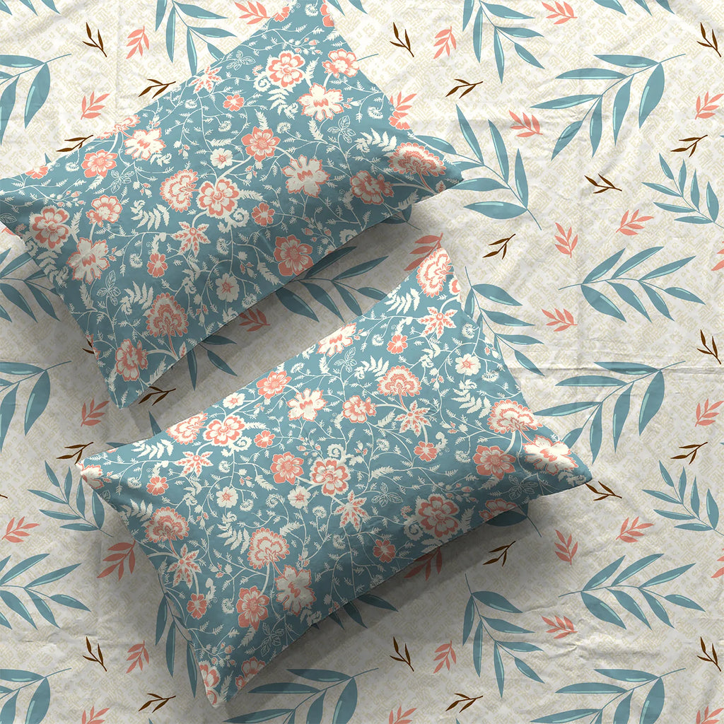 Divine Collection - Cotton Bedsheet With 2 Pillow Covers, Raina Blue