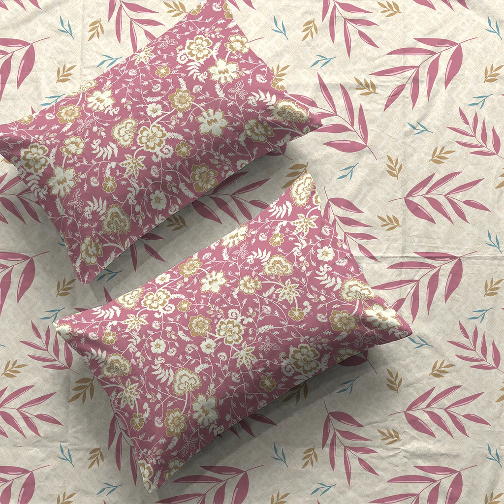 Divine Collection - Cotton Bedsheet With 2 Pillow Covers, Raina Mauve
