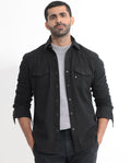 Rare Rabbit Men's Ruban Black Cotton Plain Regular Fit Full Sleeve Collared Shirt