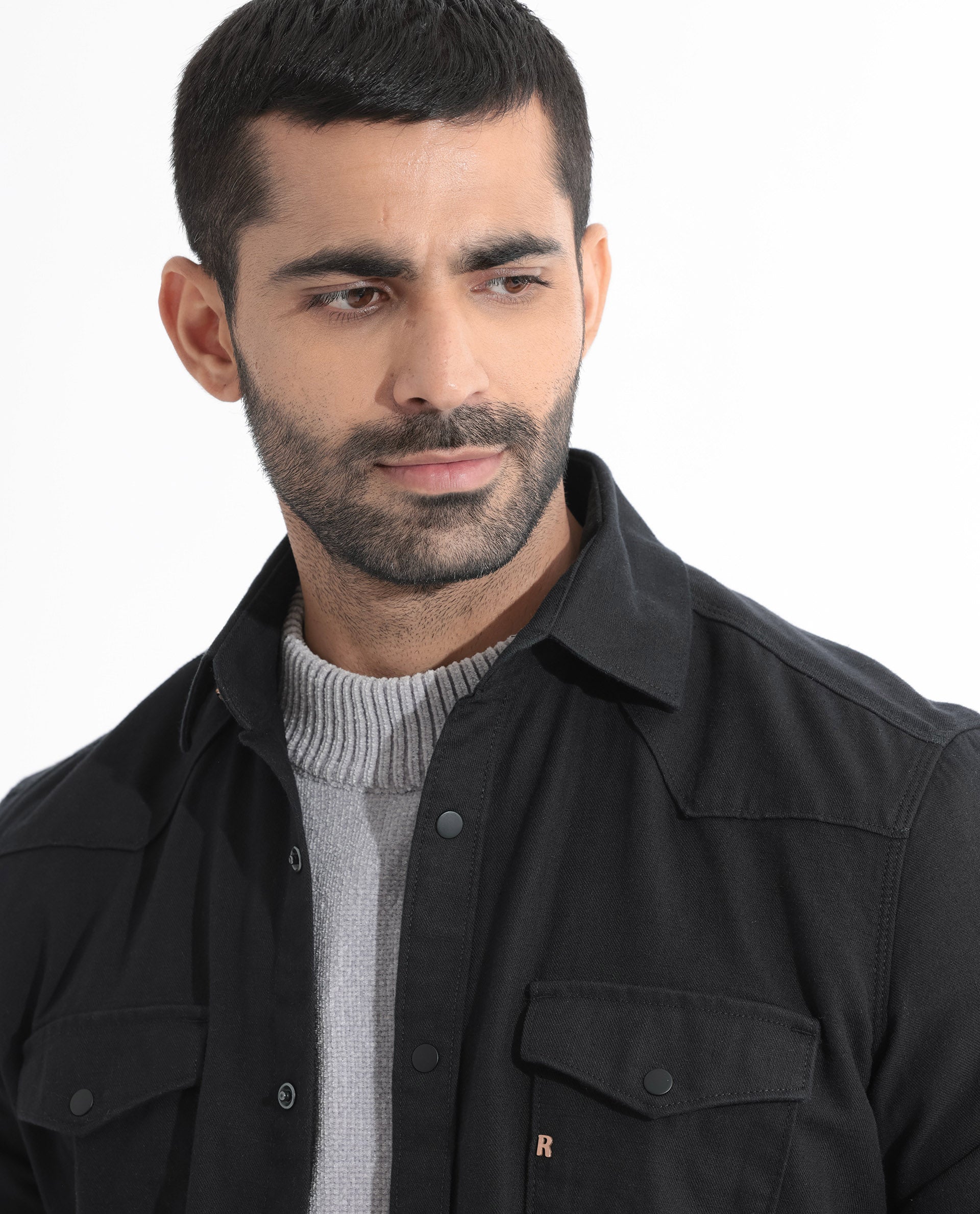 Rare Rabbit Men's Ruban Black Cotton Plain Regular Fit Full Sleeve Collared Shirt