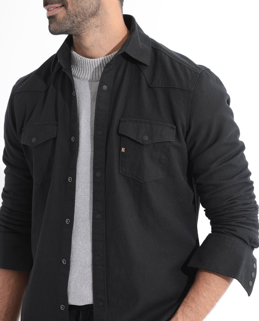 Rare Rabbit Men's Ruban Black Cotton Plain Regular Fit Full Sleeve Collared Shirt