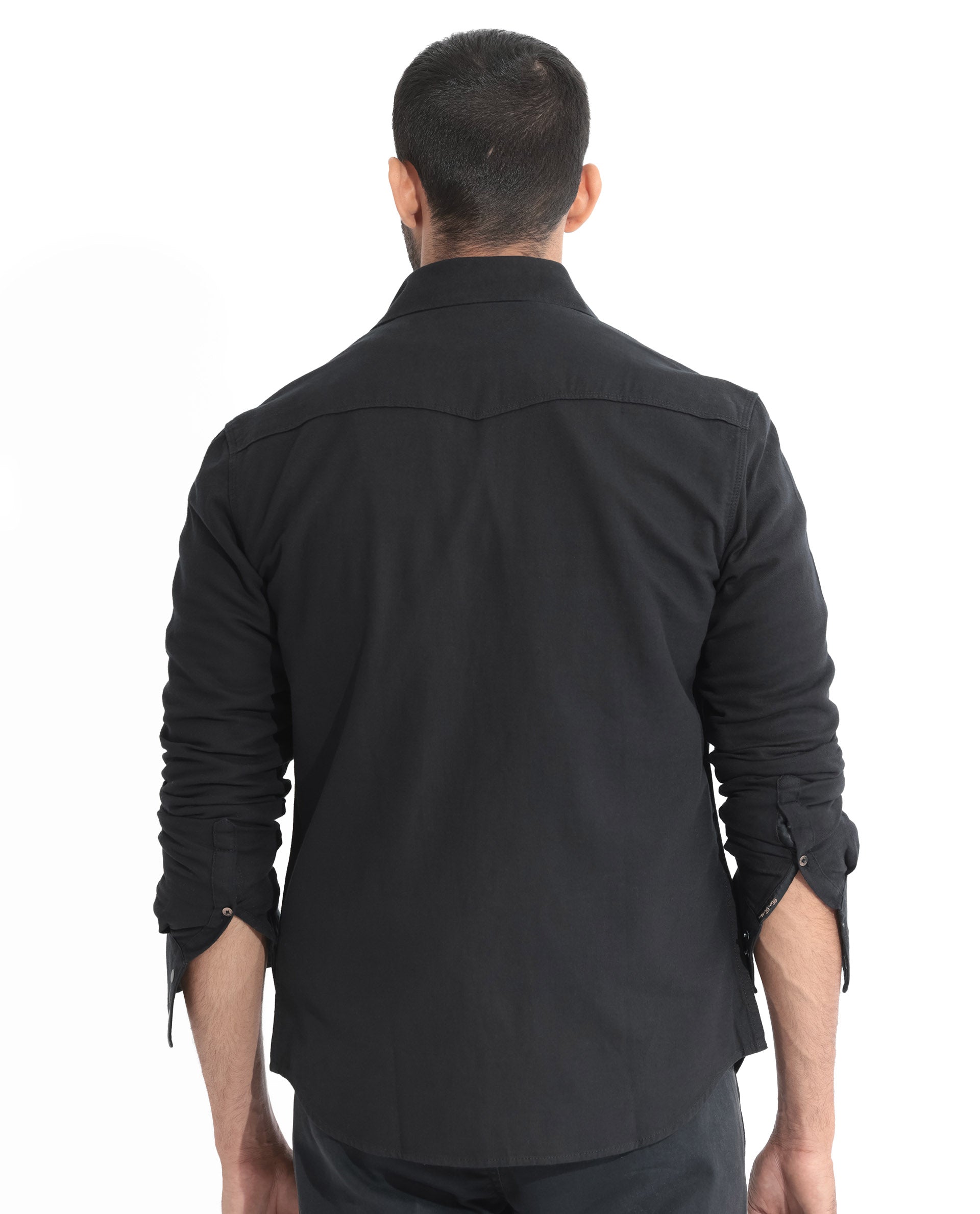 Rare Rabbit Men's Ruban Black Cotton Plain Regular Fit Full Sleeve Collared Shirt