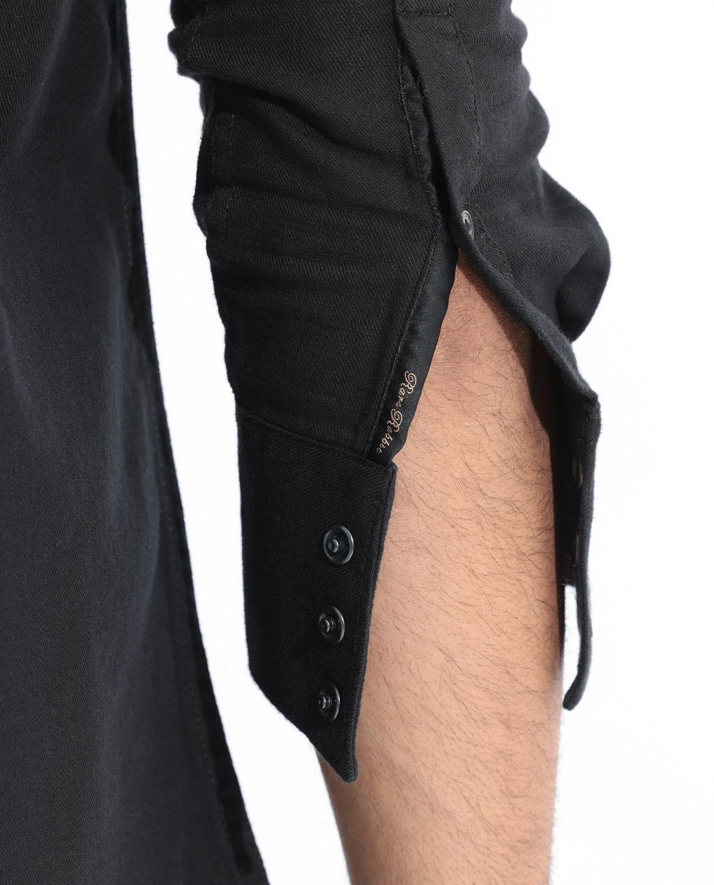 Rare Rabbit Men's Ruban Black Cotton Plain Regular Fit Full Sleeve Collared Shirt