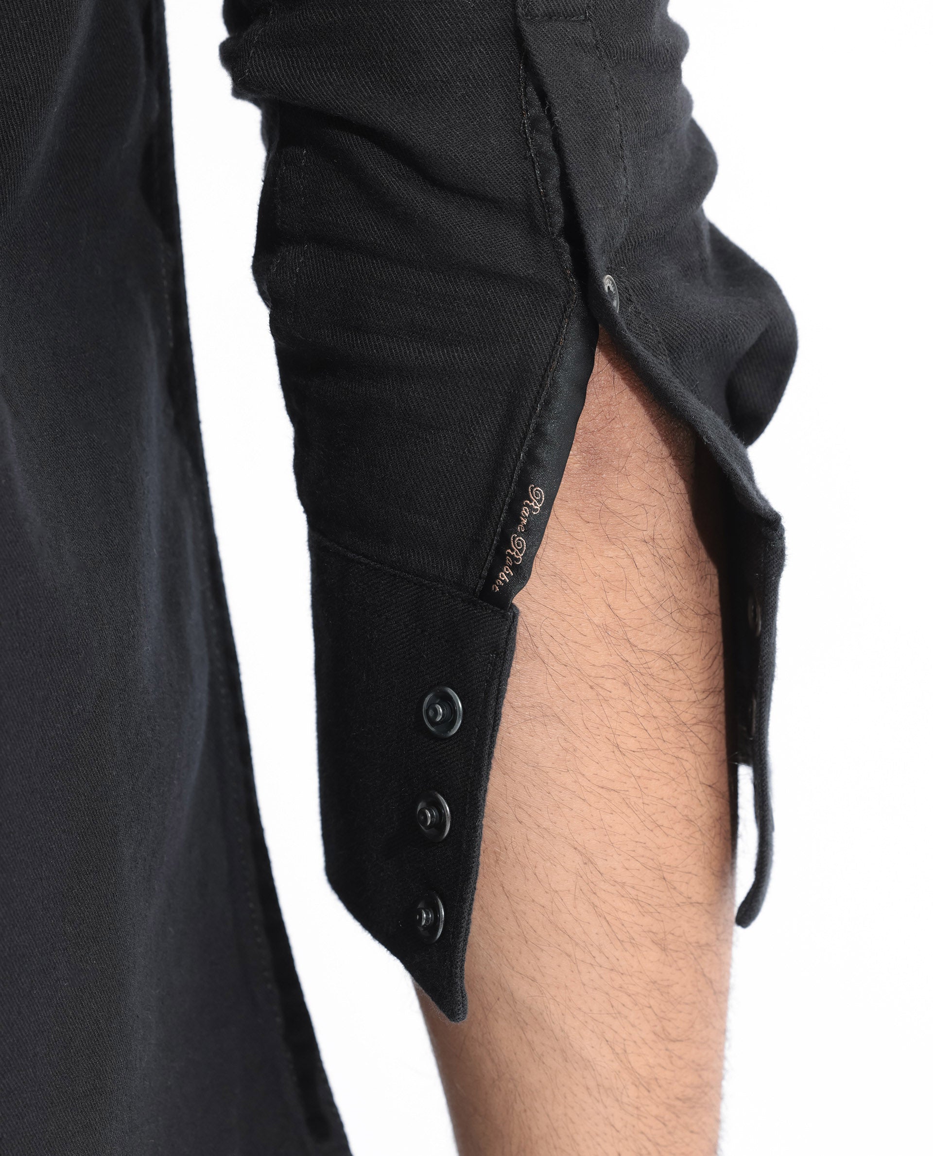 Rare Rabbit Men's Ruban Black Cotton Plain Regular Fit Full Sleeve Collared Shirt