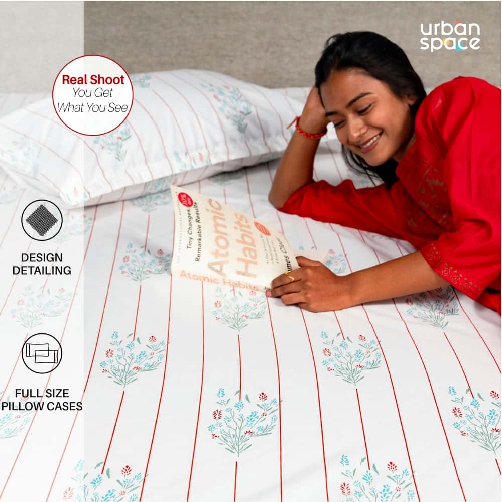 Regal Collection - Breathable 200 TC 100% Pure Cotton Bedsheet with Pillow Cover, Rust Orange Dahlia