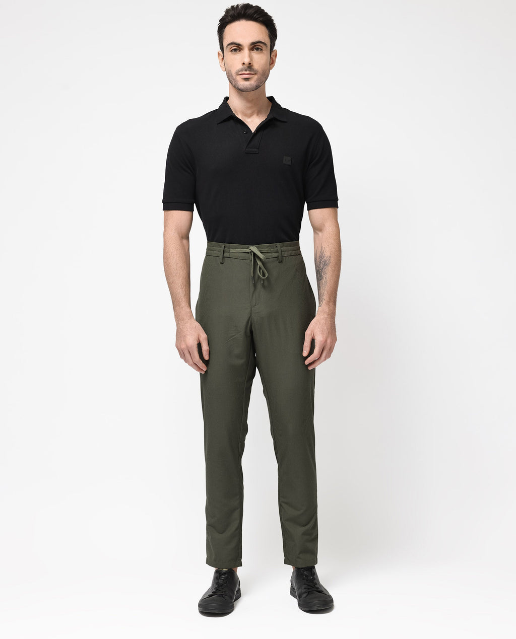 Rare Rabbit Men's Saco Olive Polyester Checked Print Regular Fit Trouser