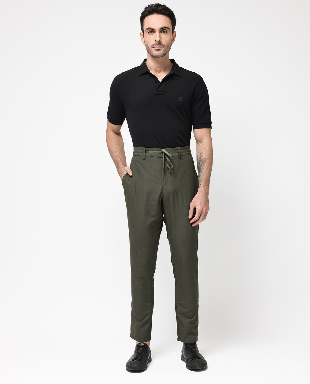 Rare Rabbit Men's Saco Olive Polyester Checked Print Regular Fit Trouser