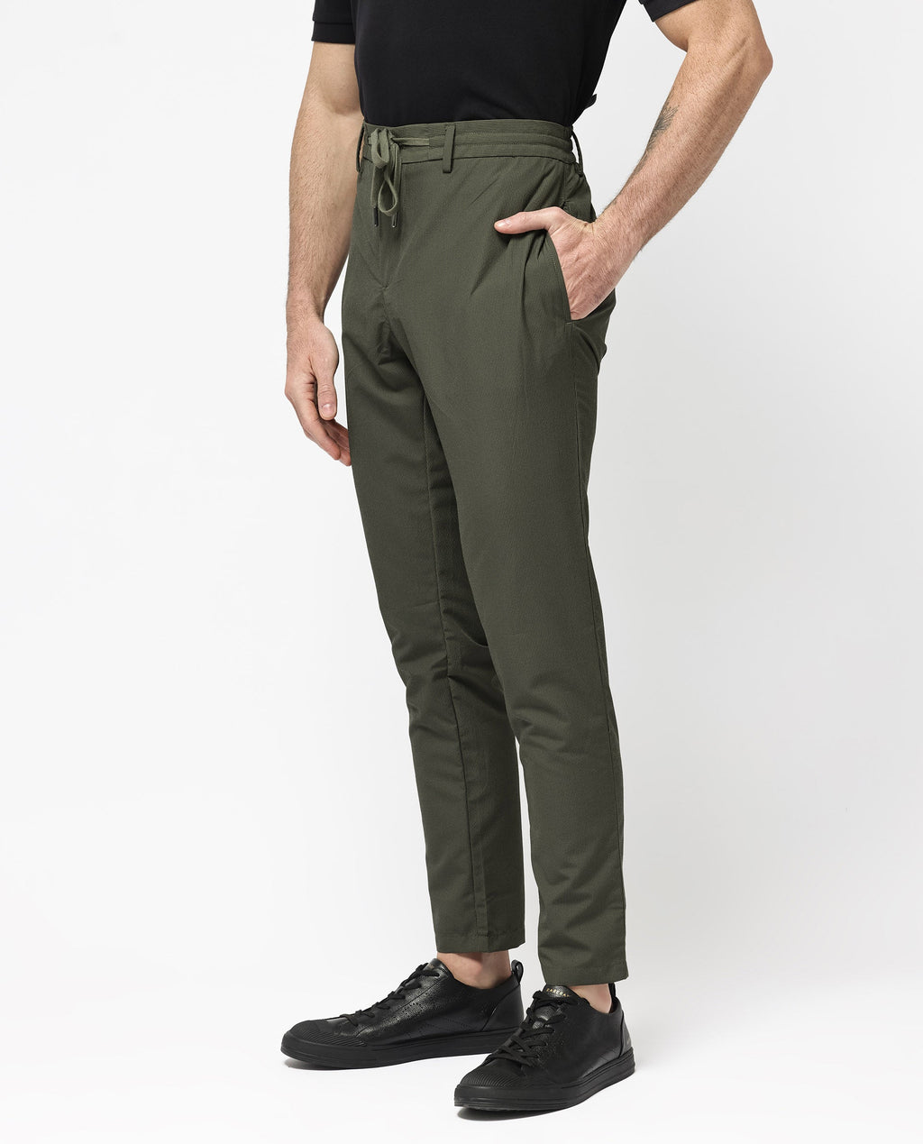 Rare Rabbit Men's Saco Olive Polyester Checked Print Regular Fit Trouser