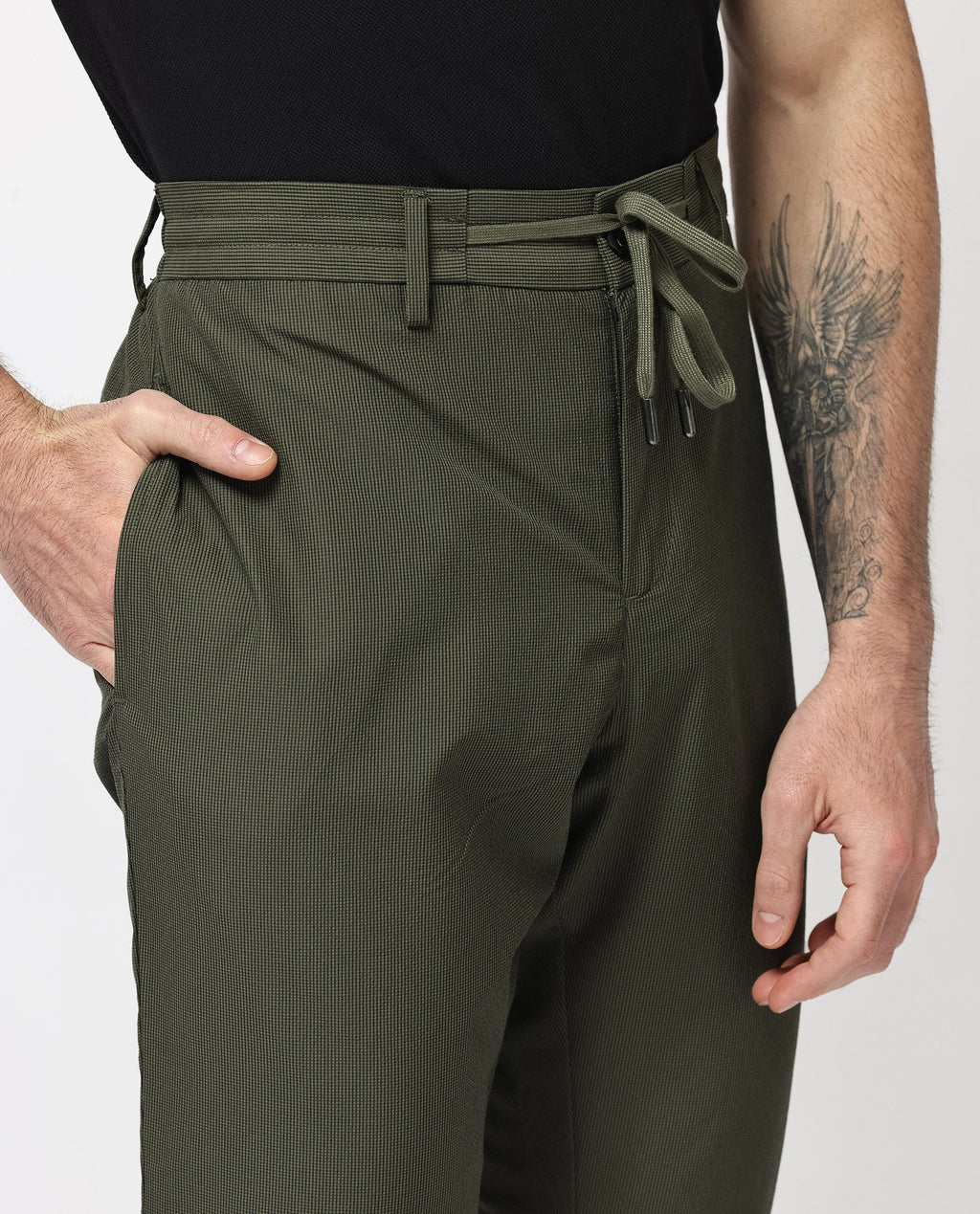 Rare Rabbit Men's Saco Olive Polyester Checked Print Regular Fit Trouser