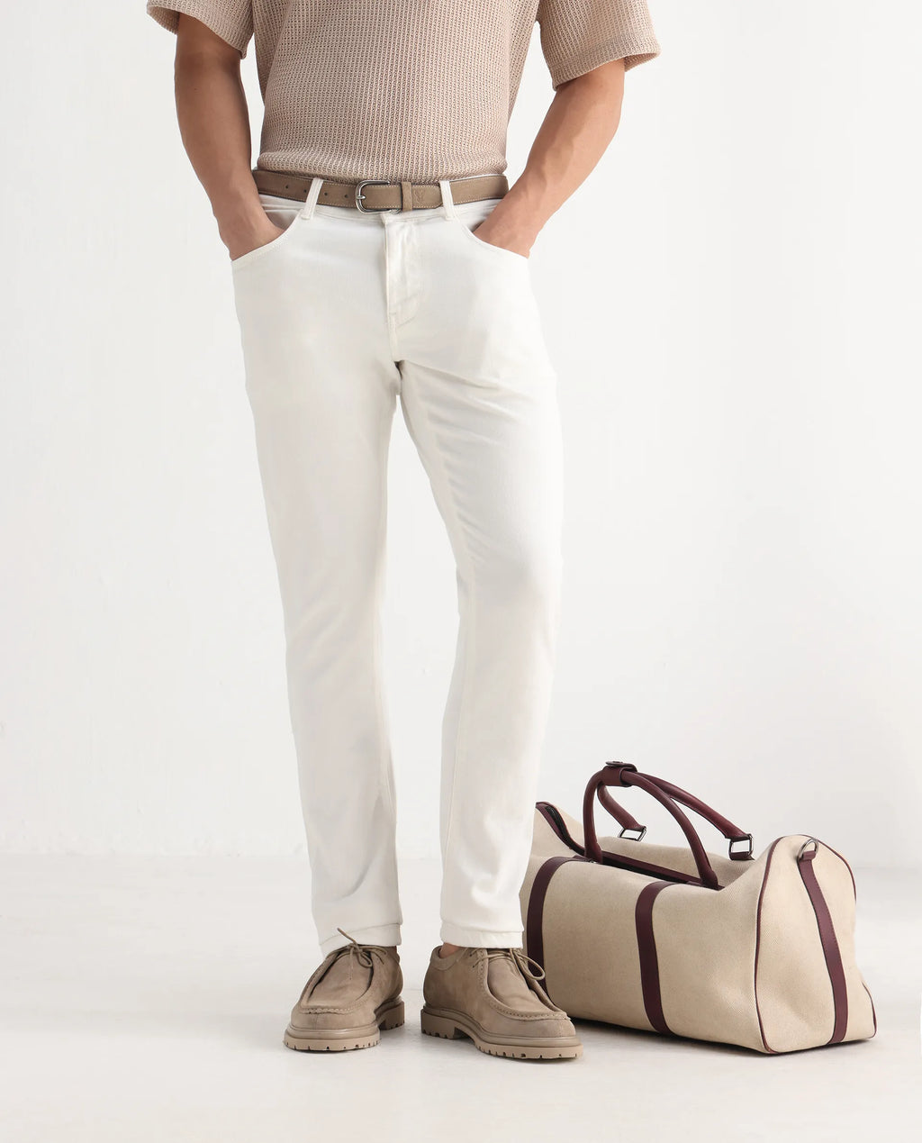Rare Rabbit Men's Safi White Cotton Blend Plain Hawk Slim Fit Jeans