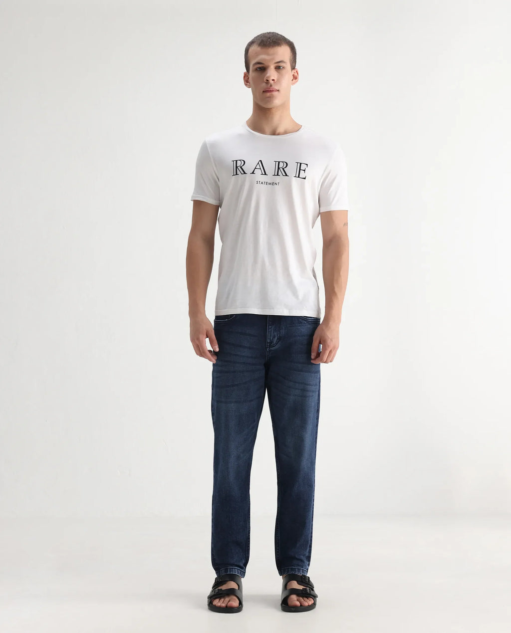 Rare Rabbit Men's Sam-2 Dusky Blue Cotton Plain Kurt Carrot Fit Jeans