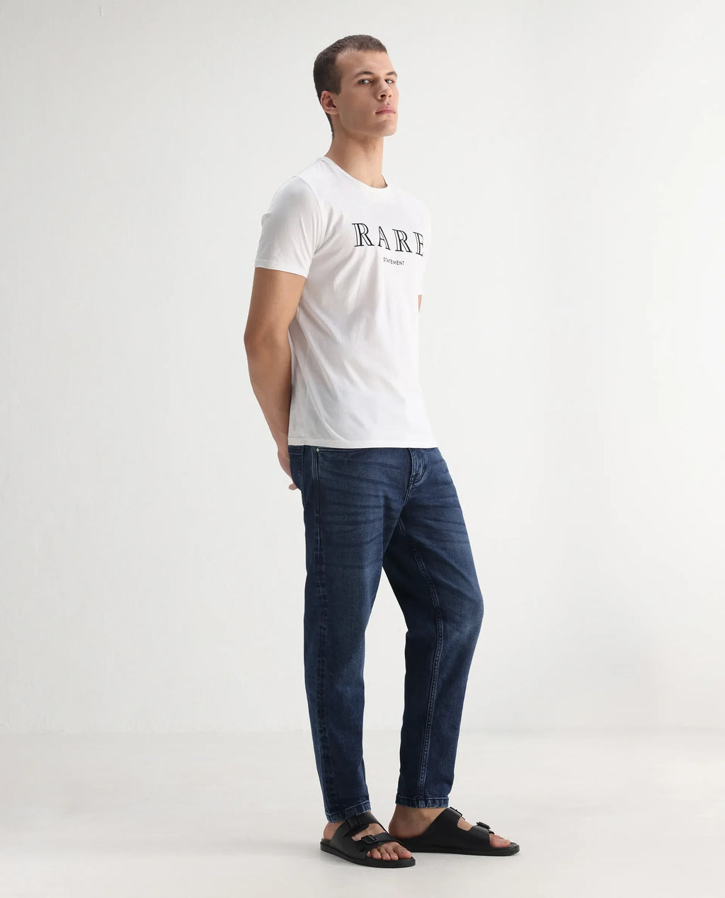 Rare Rabbit Men's Sam-2 Dusky Blue Cotton Plain Kurt Carrot Fit Jeans