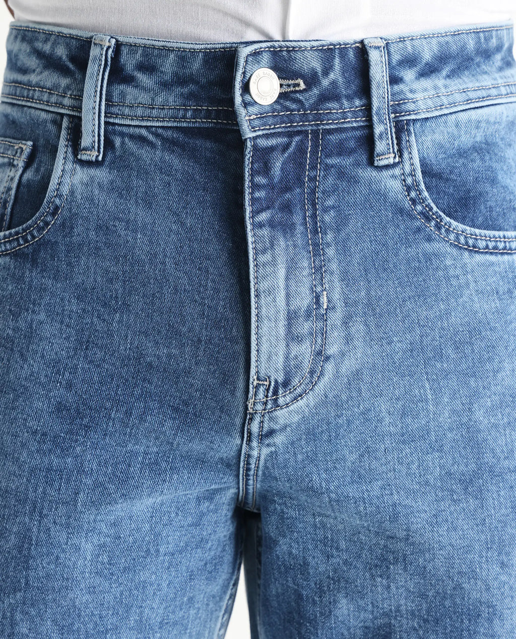 Rare Rabbit Men's Sam-2 Light Blue Cotton Plain Kurt Carrot Fit Jeans