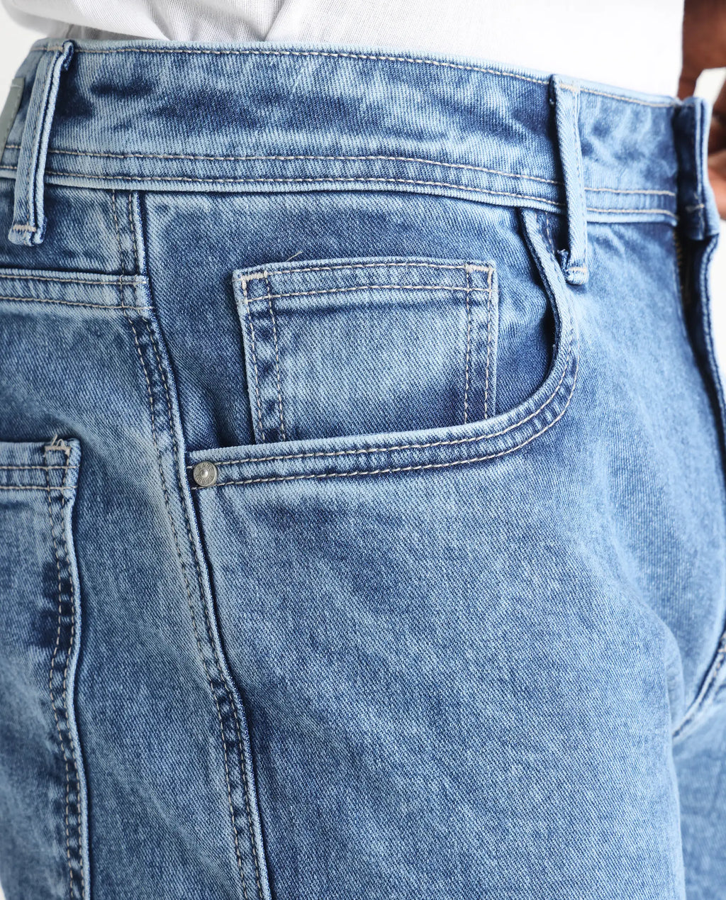 Rare Rabbit Men's Sam-2 Light Blue Cotton Plain Kurt Carrot Fit Jeans