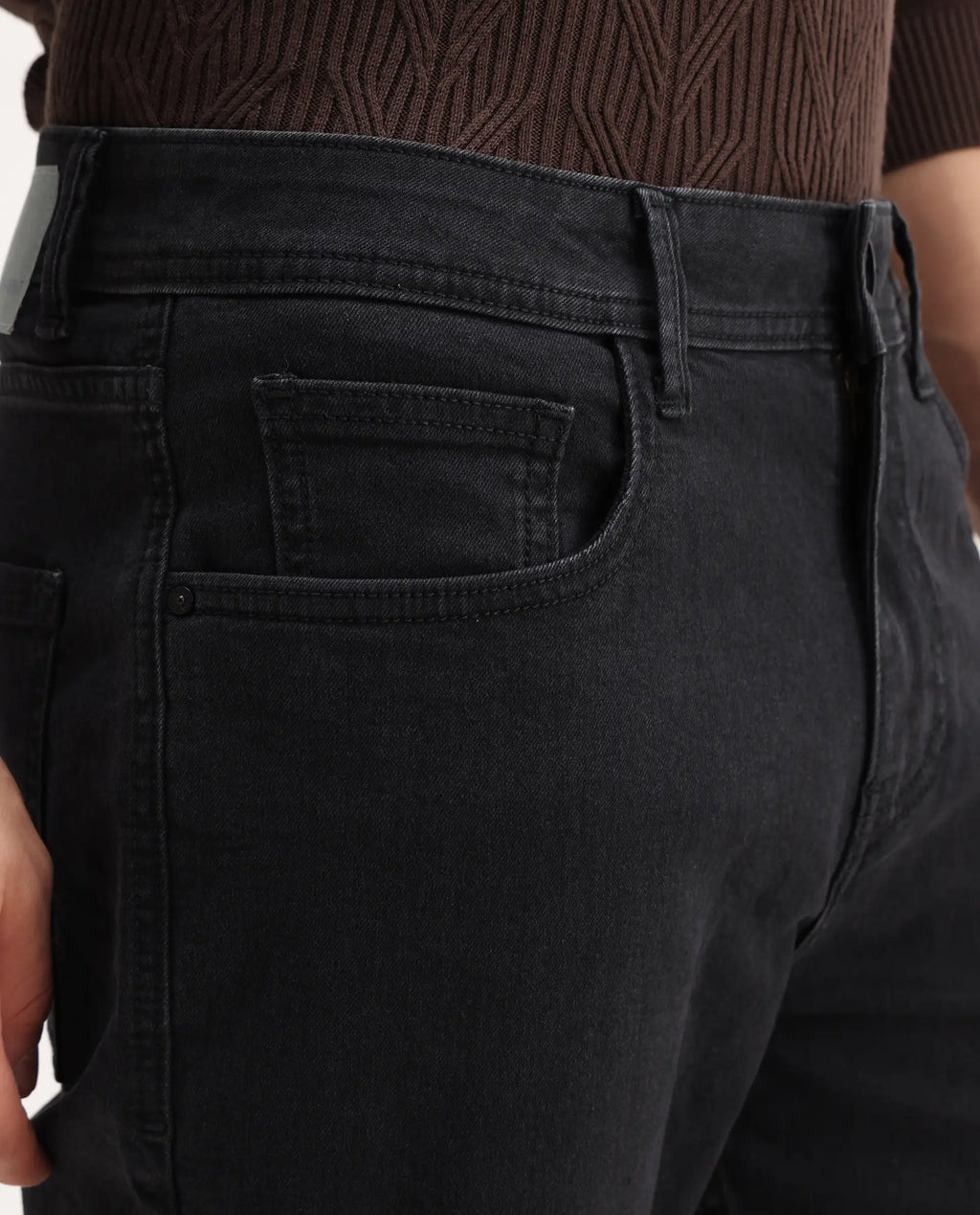 Rare Rabbit Men's Sam-2 Black Cotton Plain Kurt Carrot Fit Jeans