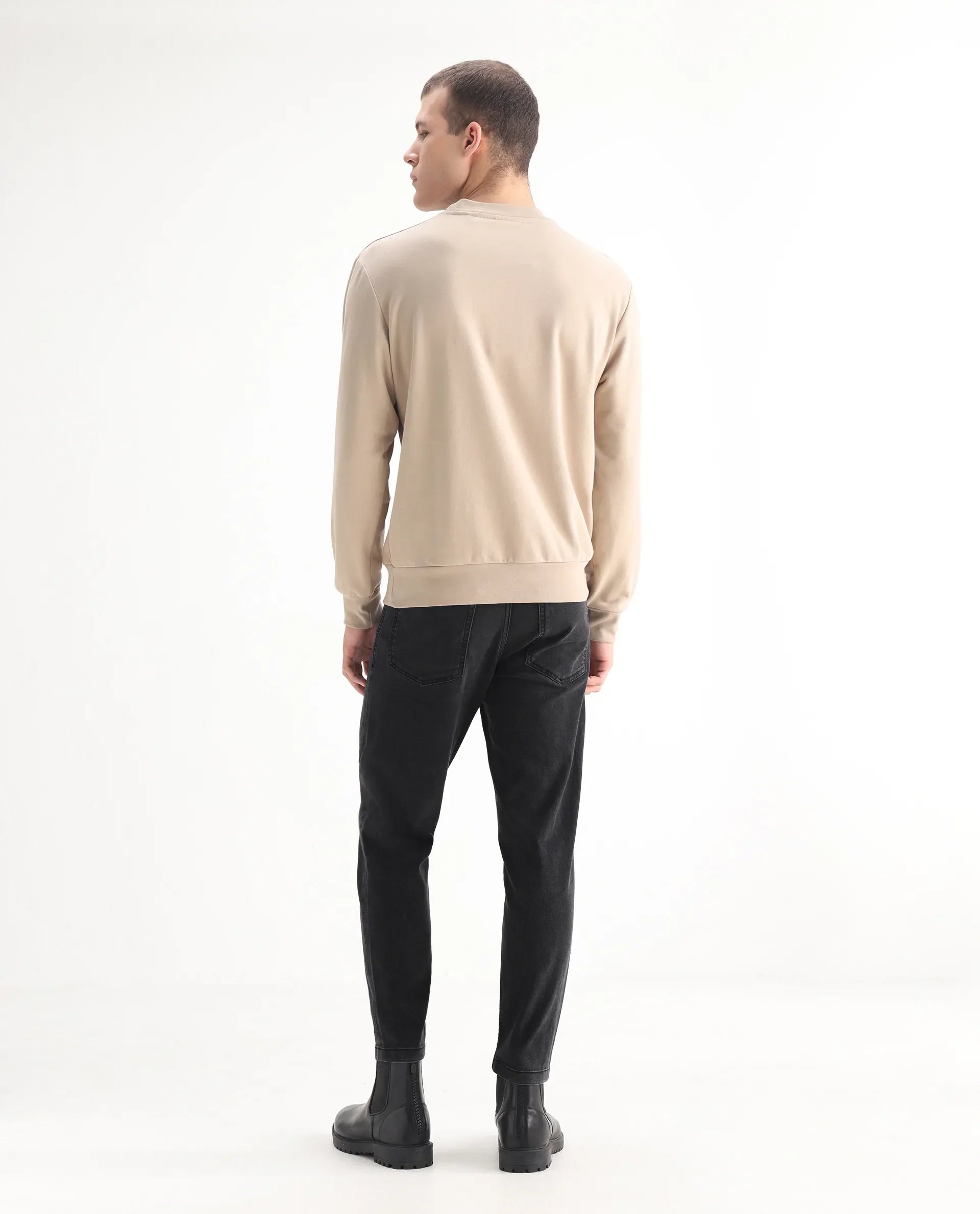 Rare Rabbit Men's Sam Black Cotton Plain Kurt Carrot Fit Jeans