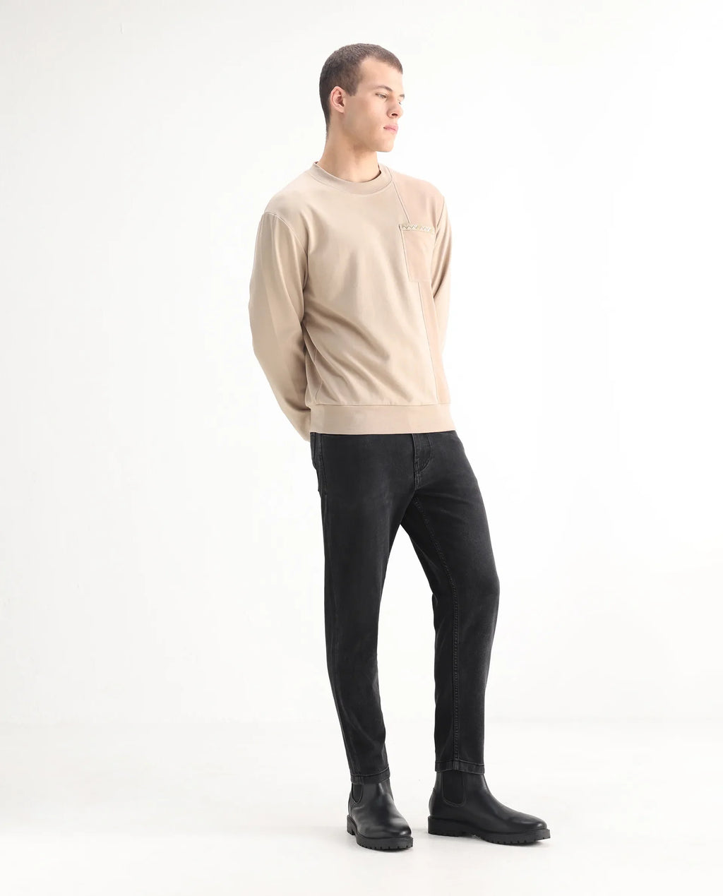 Rare Rabbit Men's Sam Black Cotton Plain Kurt Carrot Fit Jeans