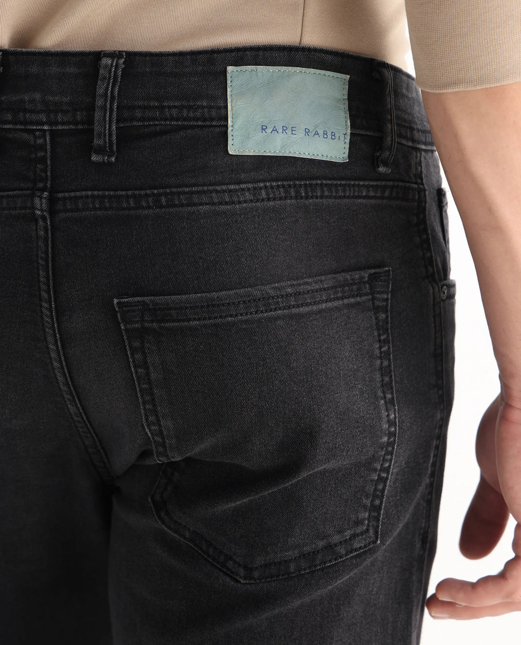 Rare Rabbit Men's Sam Black Cotton Plain Kurt Carrot Fit Jeans