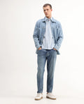 Rare Rabbit Men's Sam Blue Cotton Plain Kurt Carrot Fit Jeans
