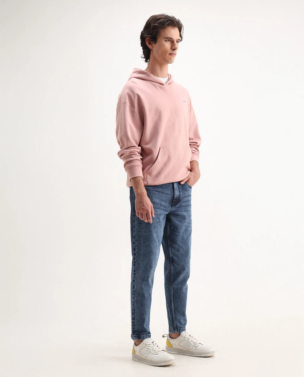 Rare Rabbit Men's Sam Dusky Blue Cotton Plain Kurt Carrot Fit Jeans