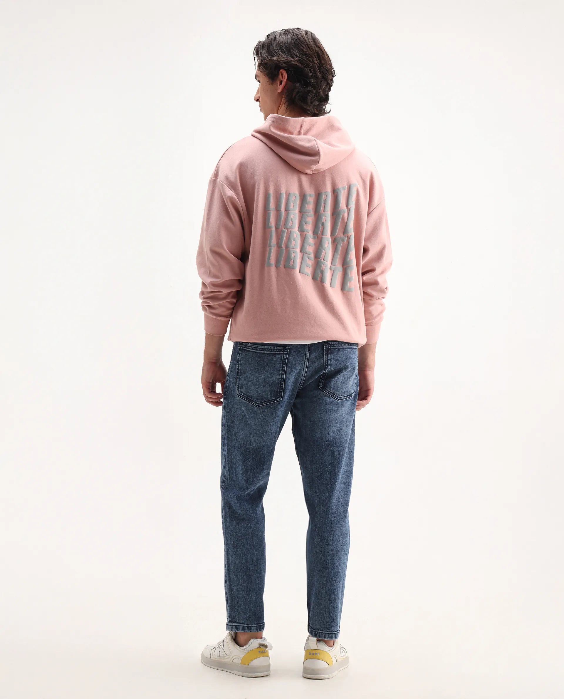 Rare Rabbit Men's Sam Dusky Blue Cotton Plain Kurt Carrot Fit Jeans