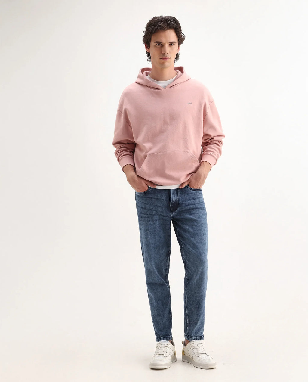 Rare Rabbit Men's Sam Dusky Blue Cotton Plain Kurt Carrot Fit Jeans