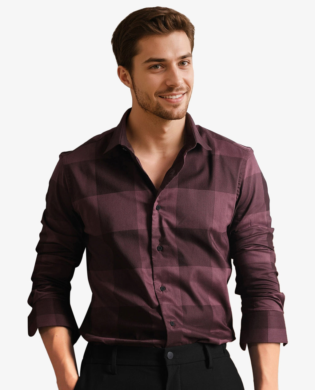 Rare Rabbit Men's Santhe Maroon Cotton Checked Print Regular Fit Full Sleeve Collared Shirt