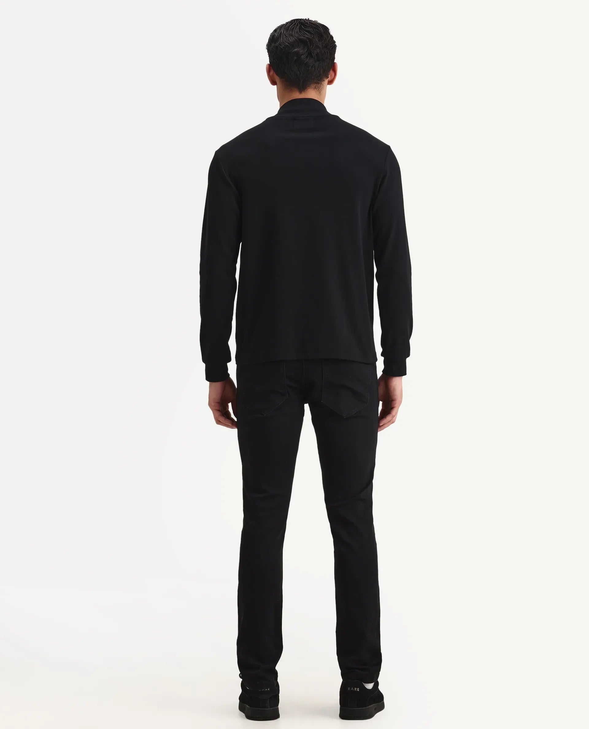 Rare Rabbit Men's Satinx S Black Cotton Plain Hawk Slim Fit Jeans