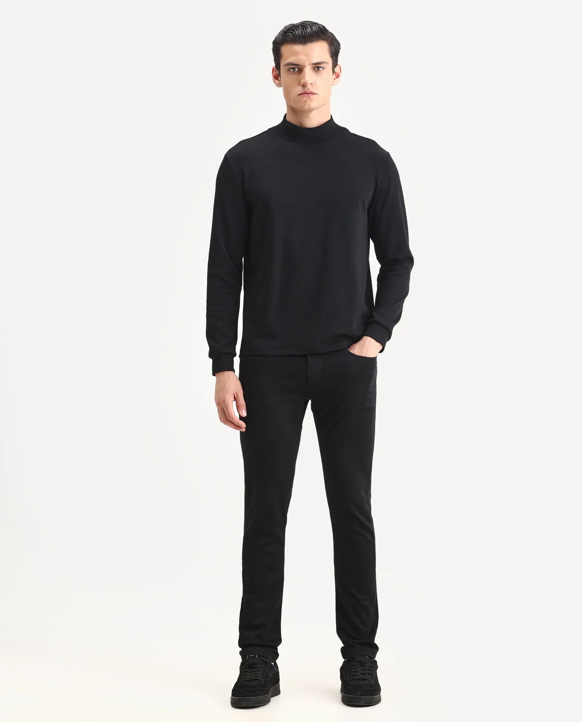 Rare Rabbit Men's Satinx S Black Cotton Plain Hawk Slim Fit Jeans