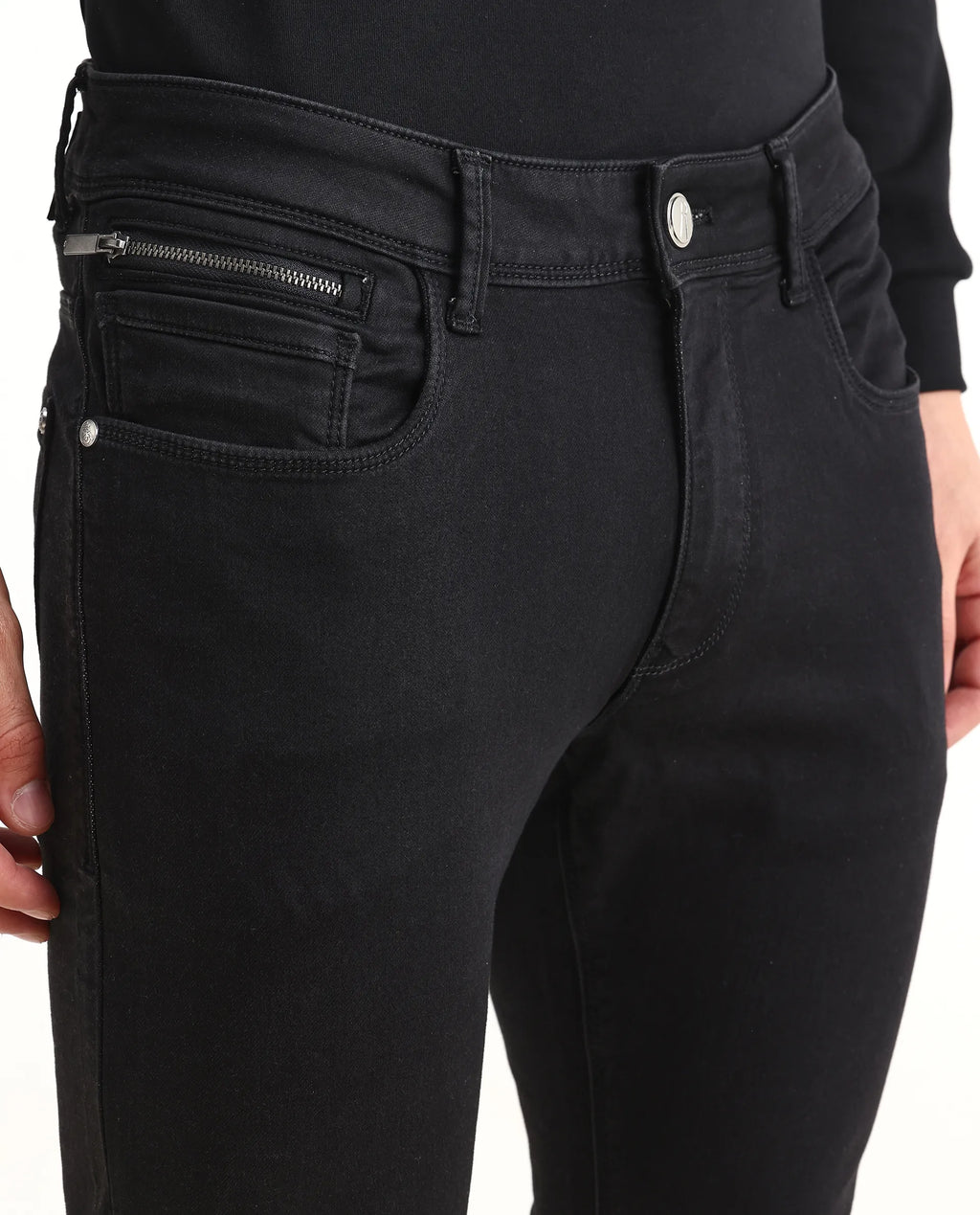 Rare Rabbit Men's Satinx S Black Cotton Plain Hawk Slim Fit Jeans