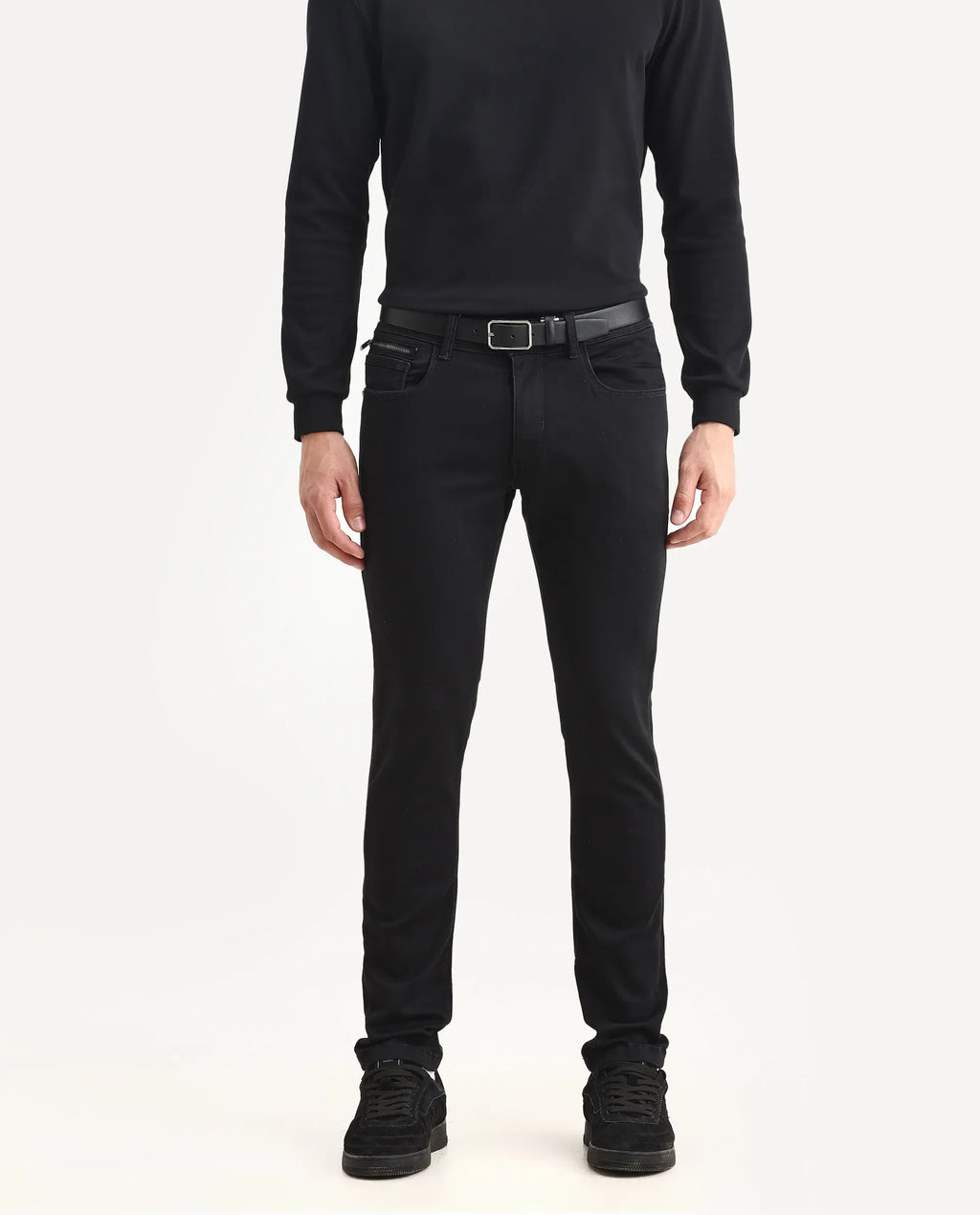 Rare Rabbit Men's Satinx S Black Cotton Plain Hawk Slim Fit Jeans
