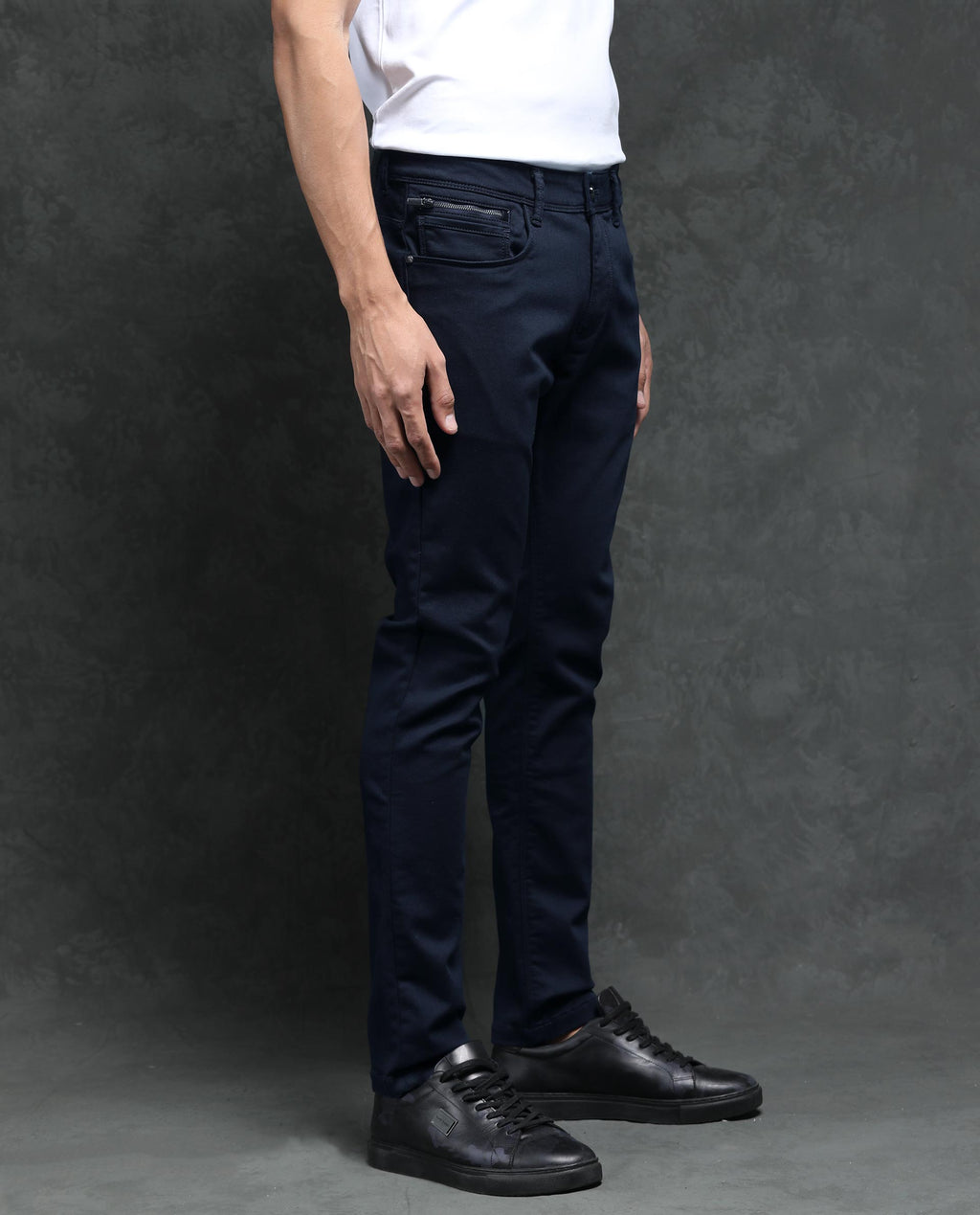 Rare Rabbit Men's Saton Navy Cotton Plain Hawk Slim Fit Jeans