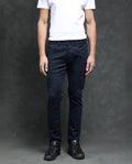 Rare Rabbit Men's Saton Navy Cotton Plain Hawk Slim Fit Jeans