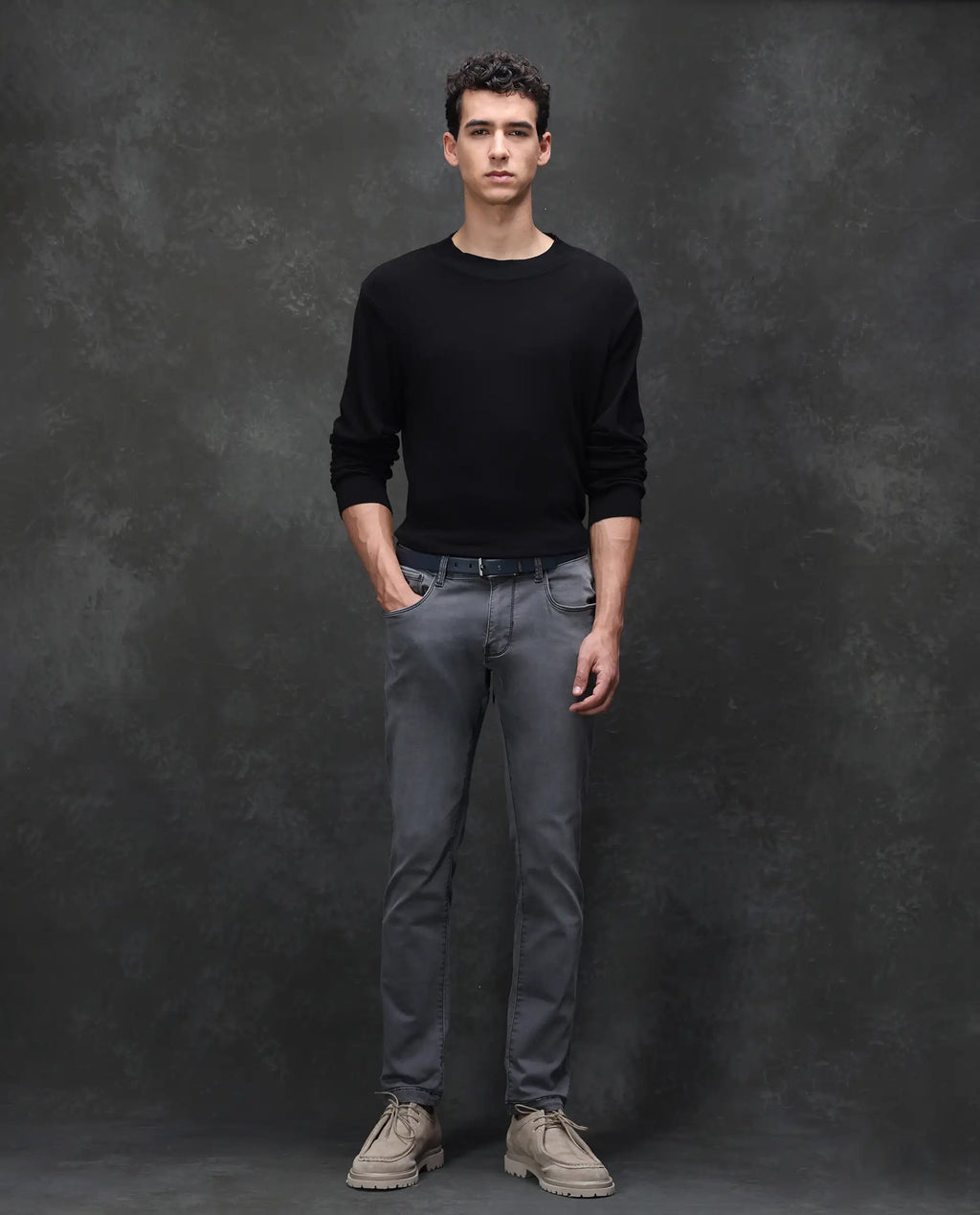 Rare Rabbit Men's Savoy Light Grey Cotton Blend Plain Hawk Slim Fit Jeans