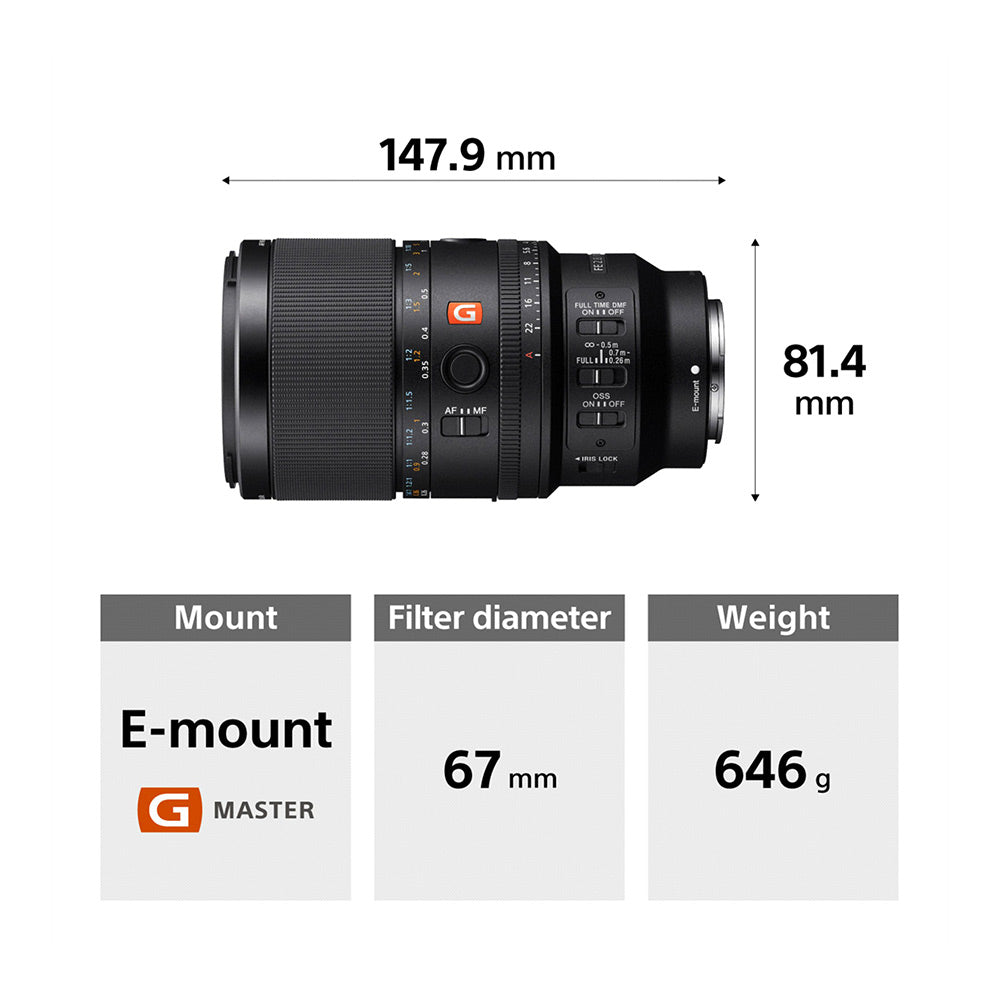 Sony E-Mount FE 100 MM F2.8 MACRO GM OSS Full-Frame Lens (SEL100M28GM) I 1.4x magnification I Excellent Macro lens - Black