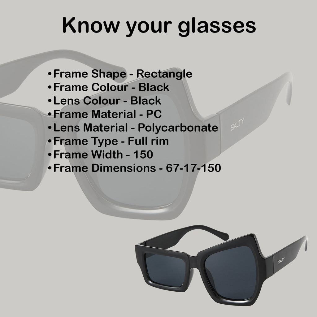 Raised Eyebrow Monochrome UV400 Protection Black Sunglasses
