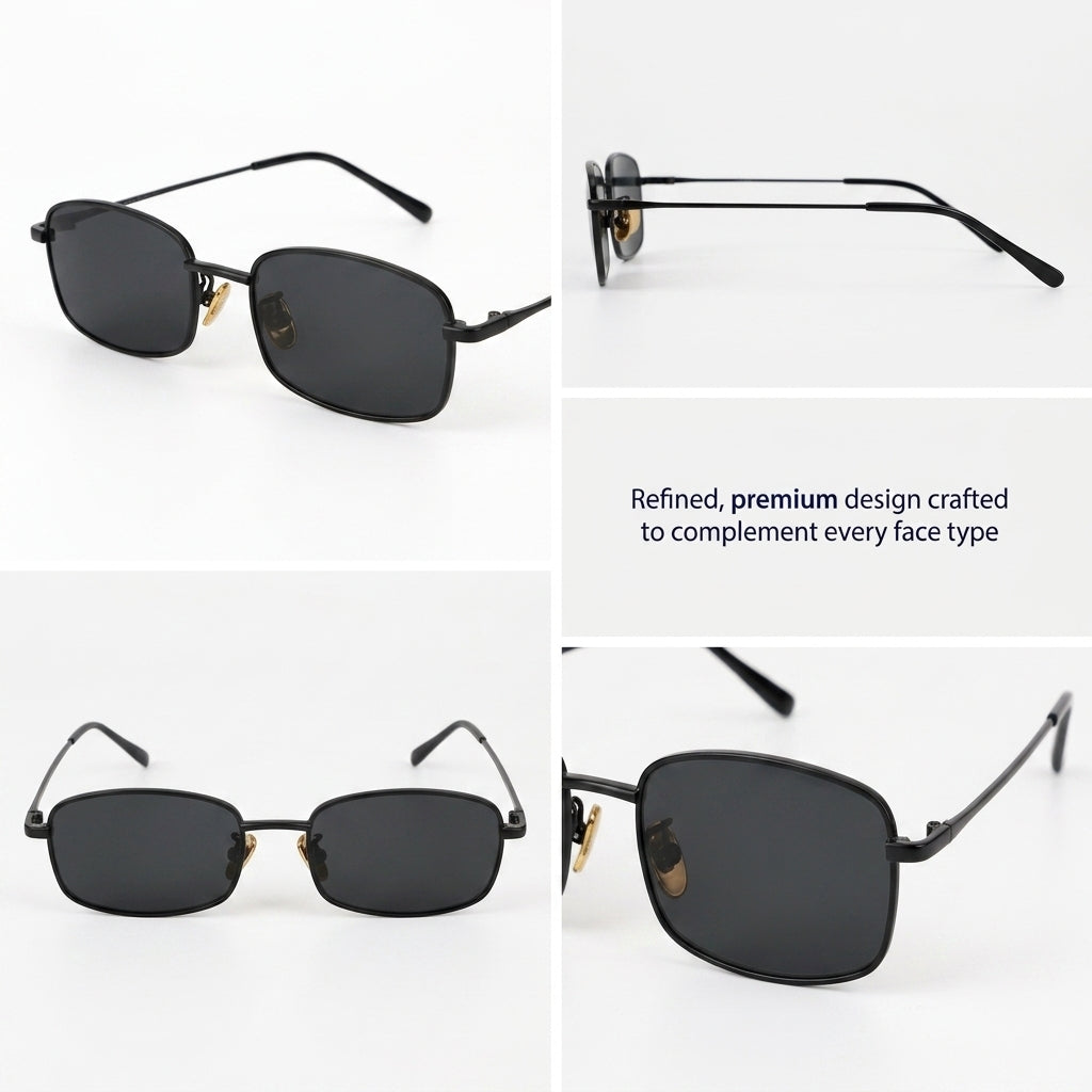 Virat Black Rectangular Sunglasses